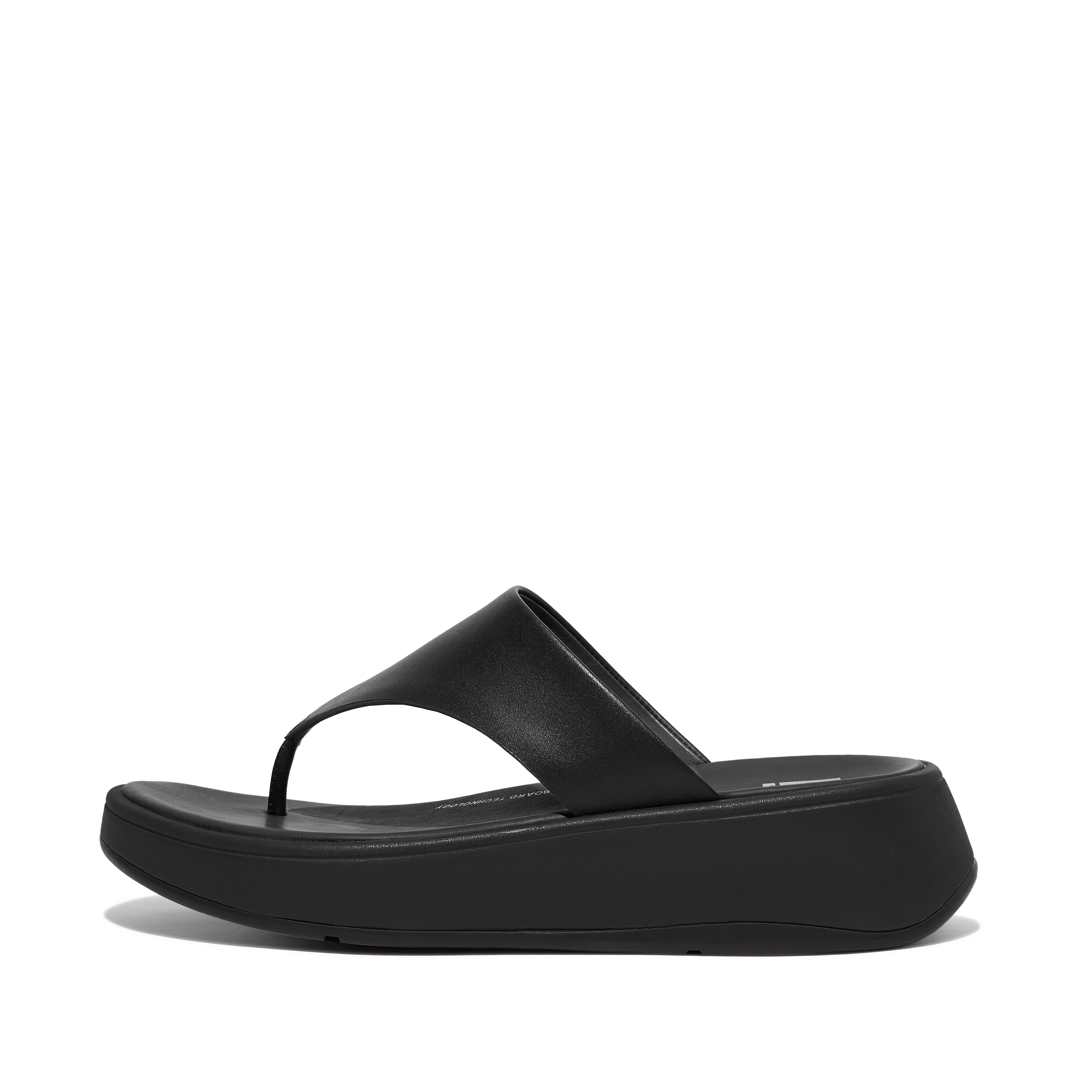 FitFlop F-MODE Leather Flatform Toe-Post Sandals - All Black