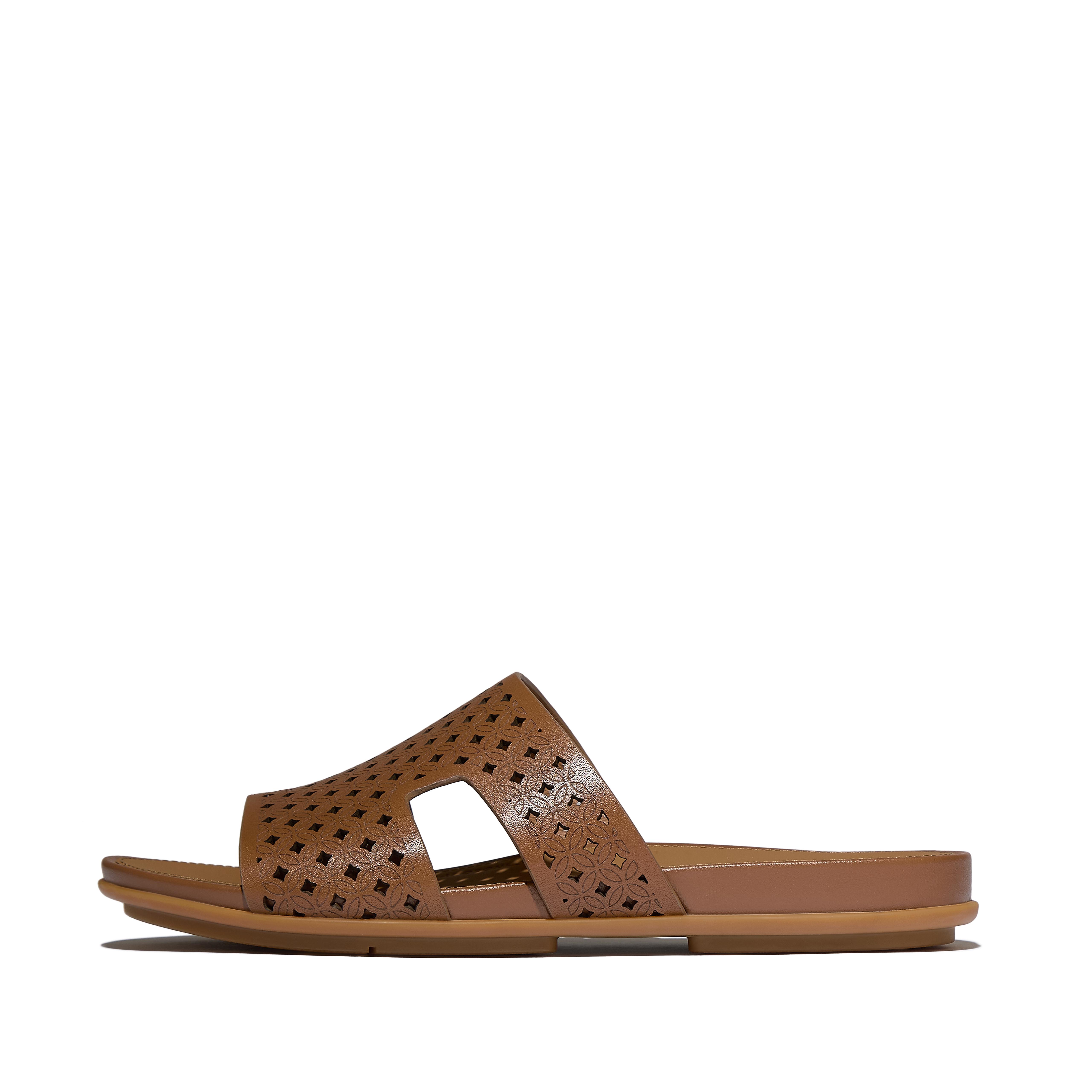 FitFlop GRACIE Perf-Leather H-Bar Slides - Deep tan
