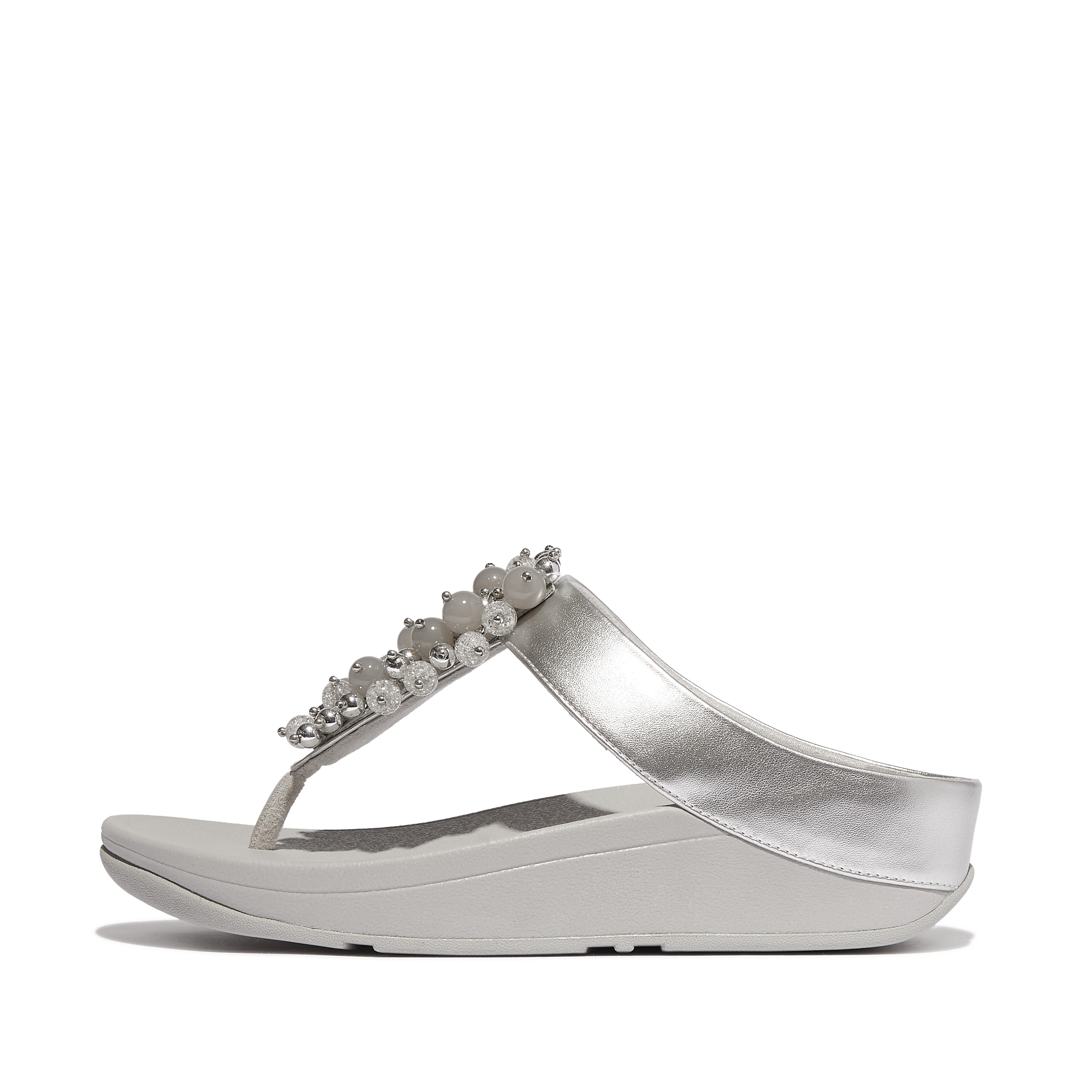 FitFlop FINO Bauble-Bead Toe-Post Sandals - Silver