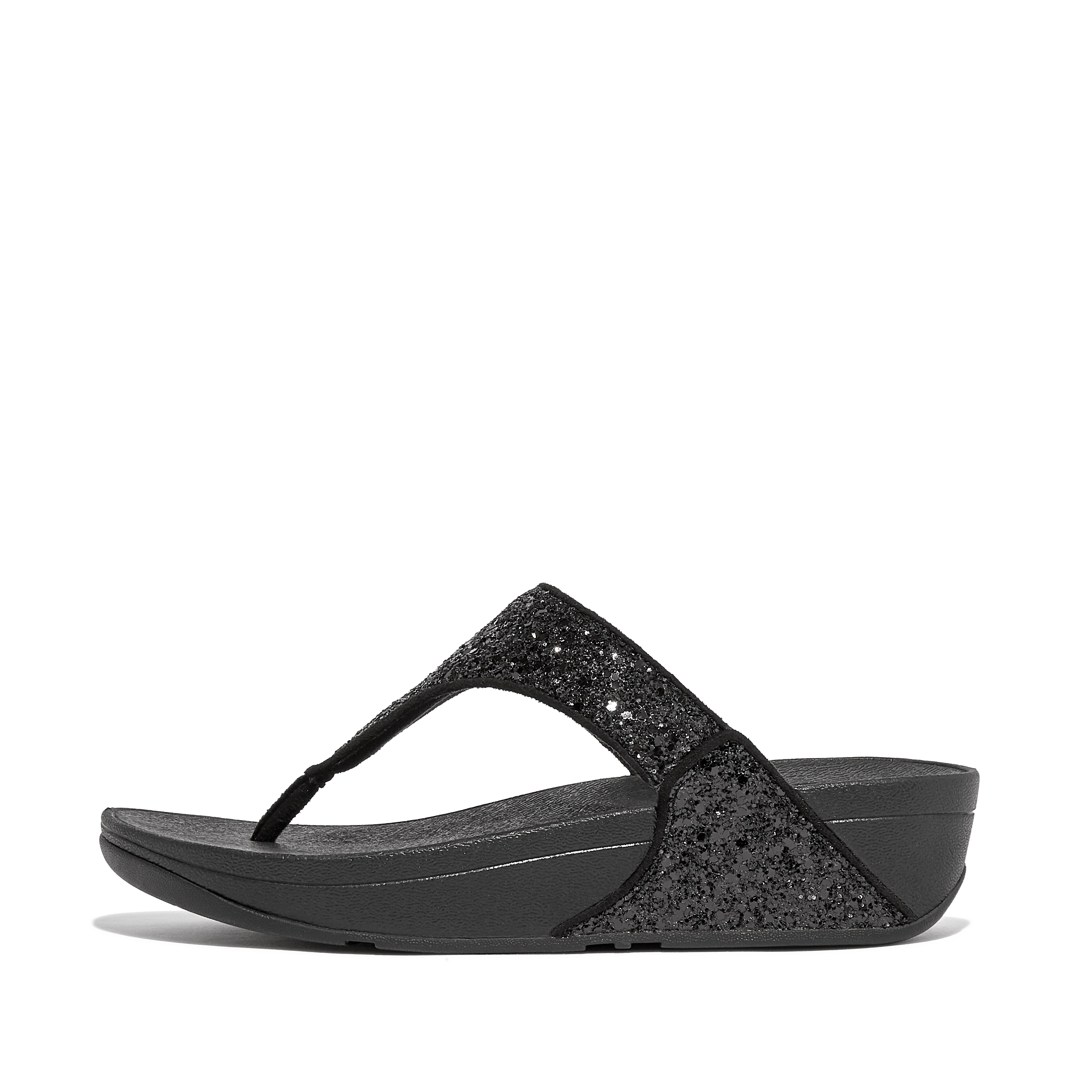 FitFlop LULU Glitter Toe-Post Sandals - Black Glitter
