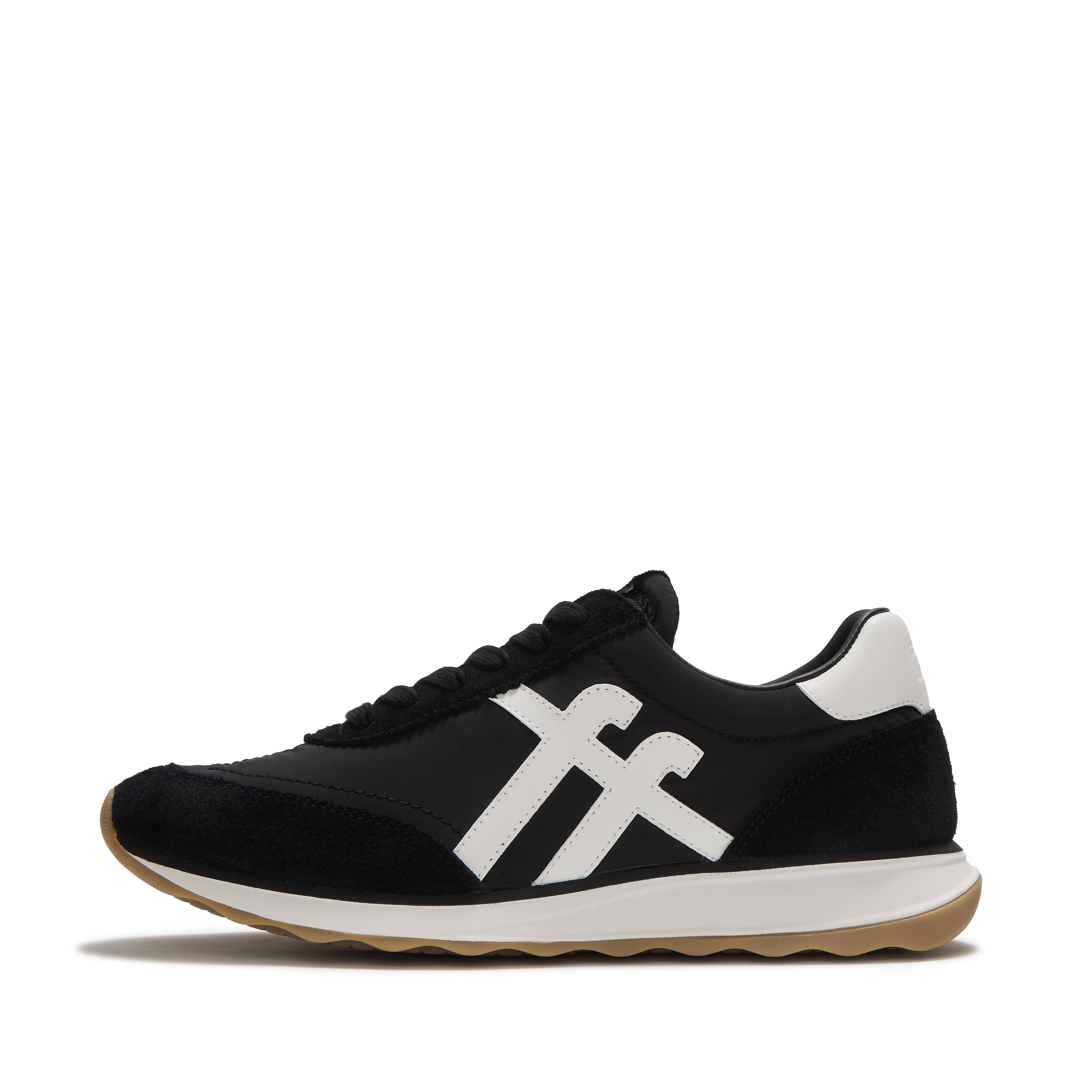 FitFlop RETRO-Q FF Fabric/Suede Sneakers - Black