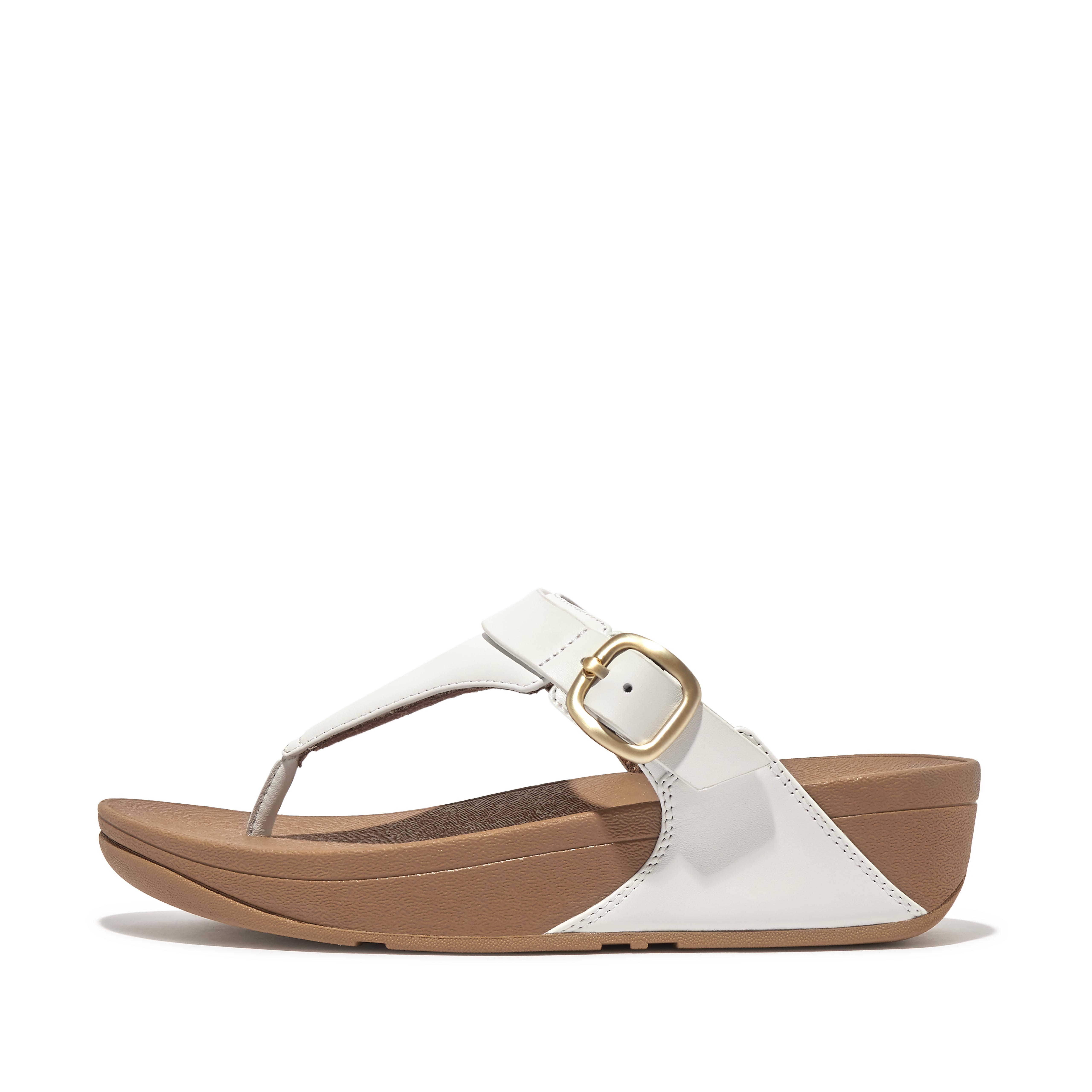 FitFlop LULU Adjustable Leather Toe-Posts - Urban White