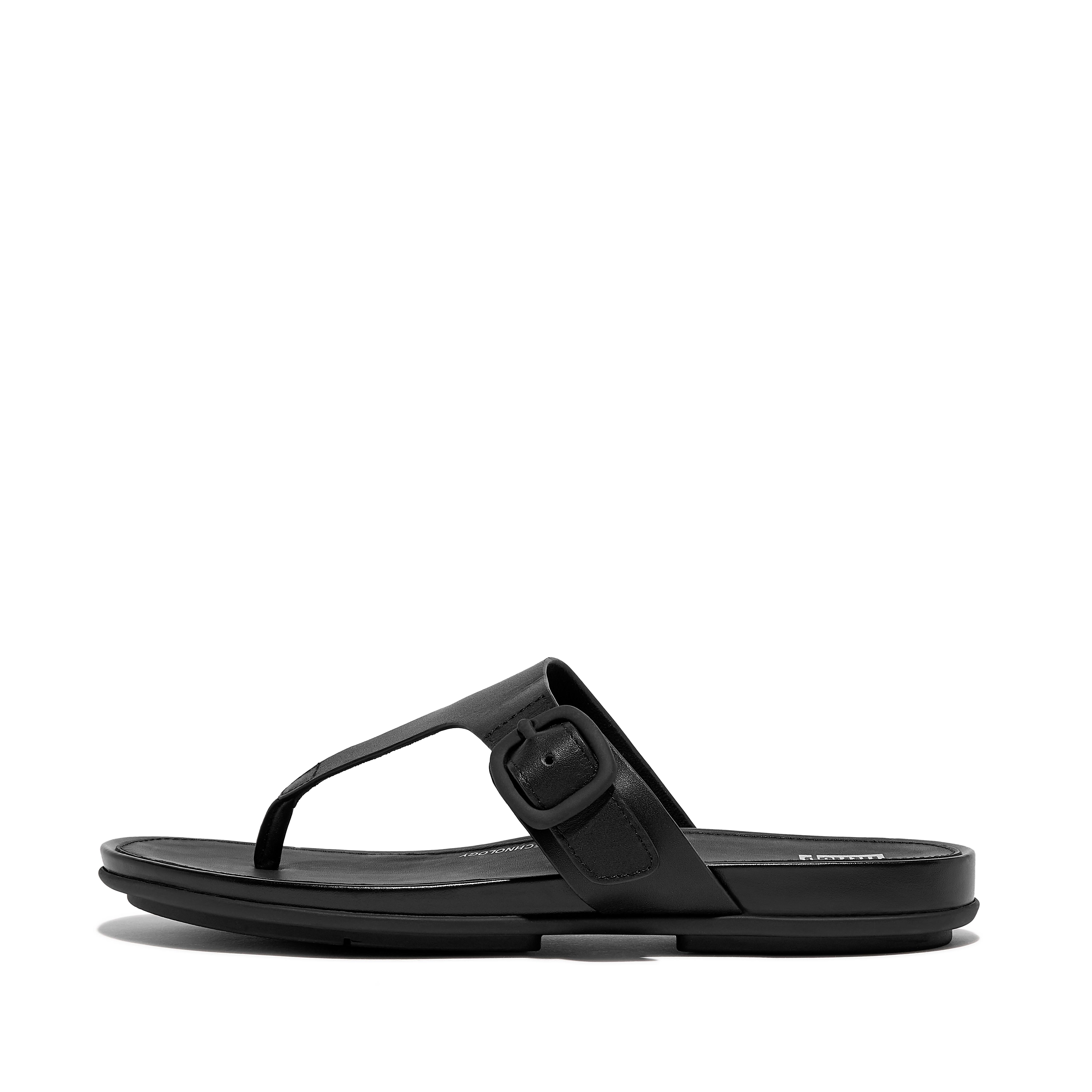 FitFlop GRACIE Matt-Buckle Leather Toe-Post Sandals - All Black