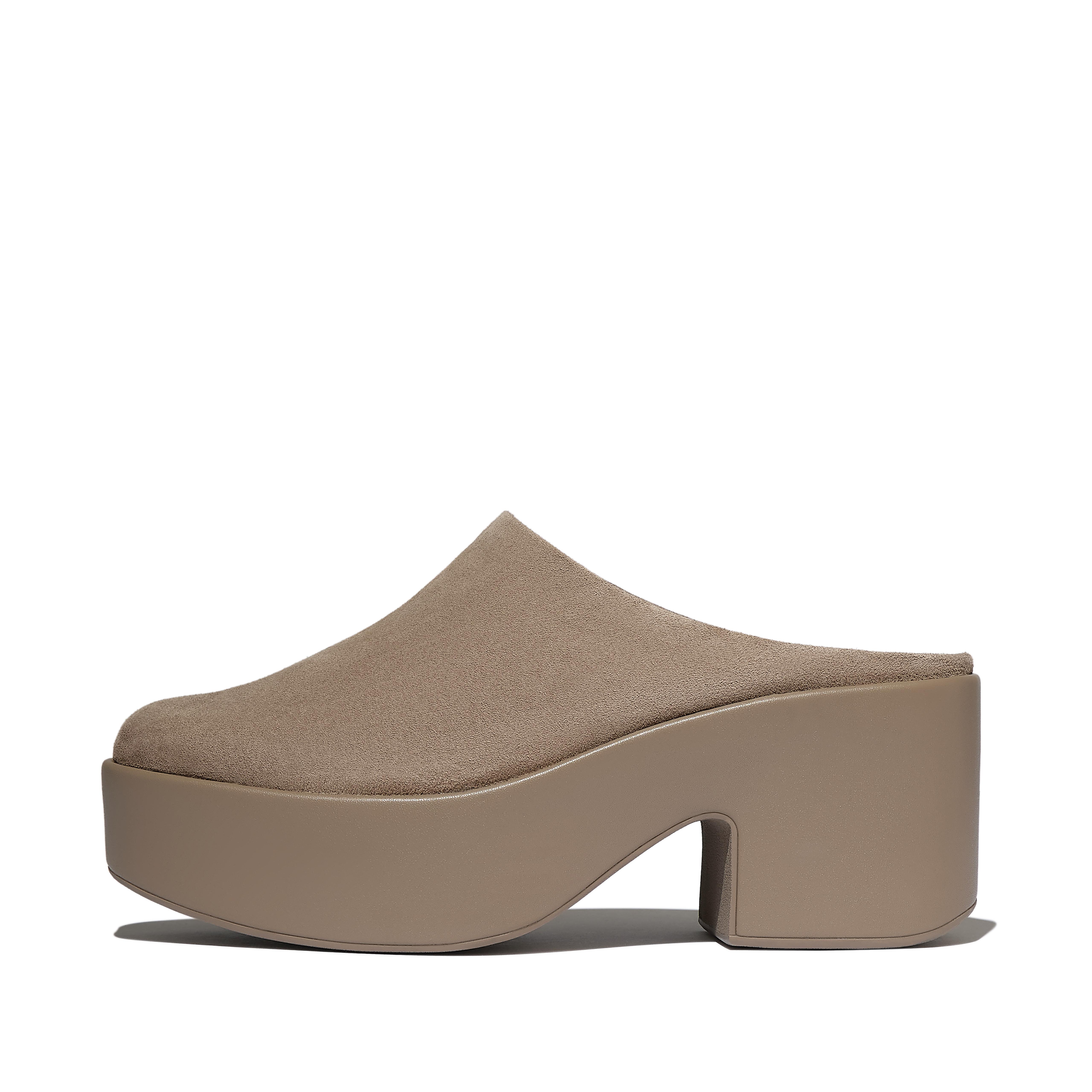 FitFlop PLATFFORMS Suede Heeled Mules - Taupe