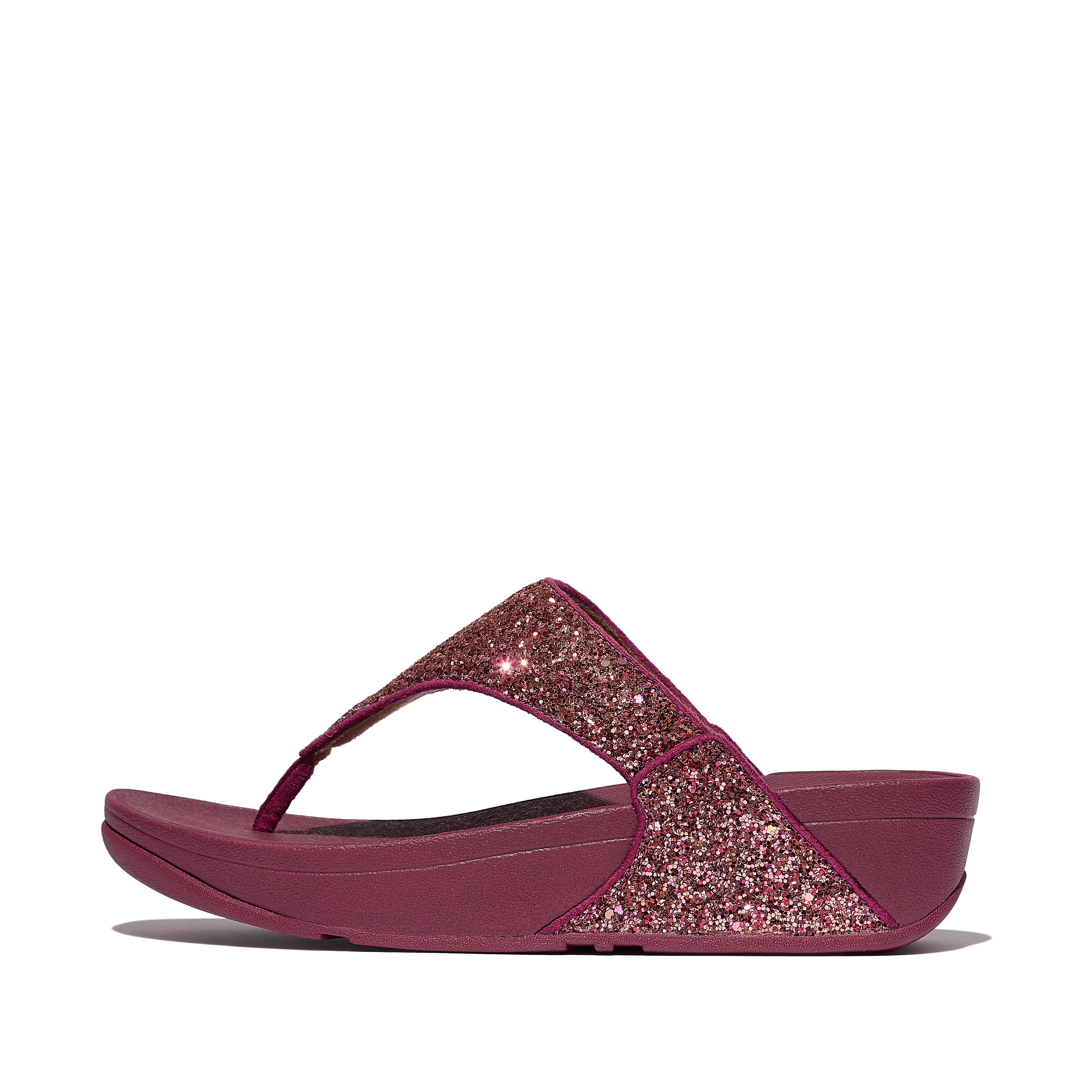 FitFlop LULU Multi-Tonal Glitter Toe-Post Sandals - Ruby