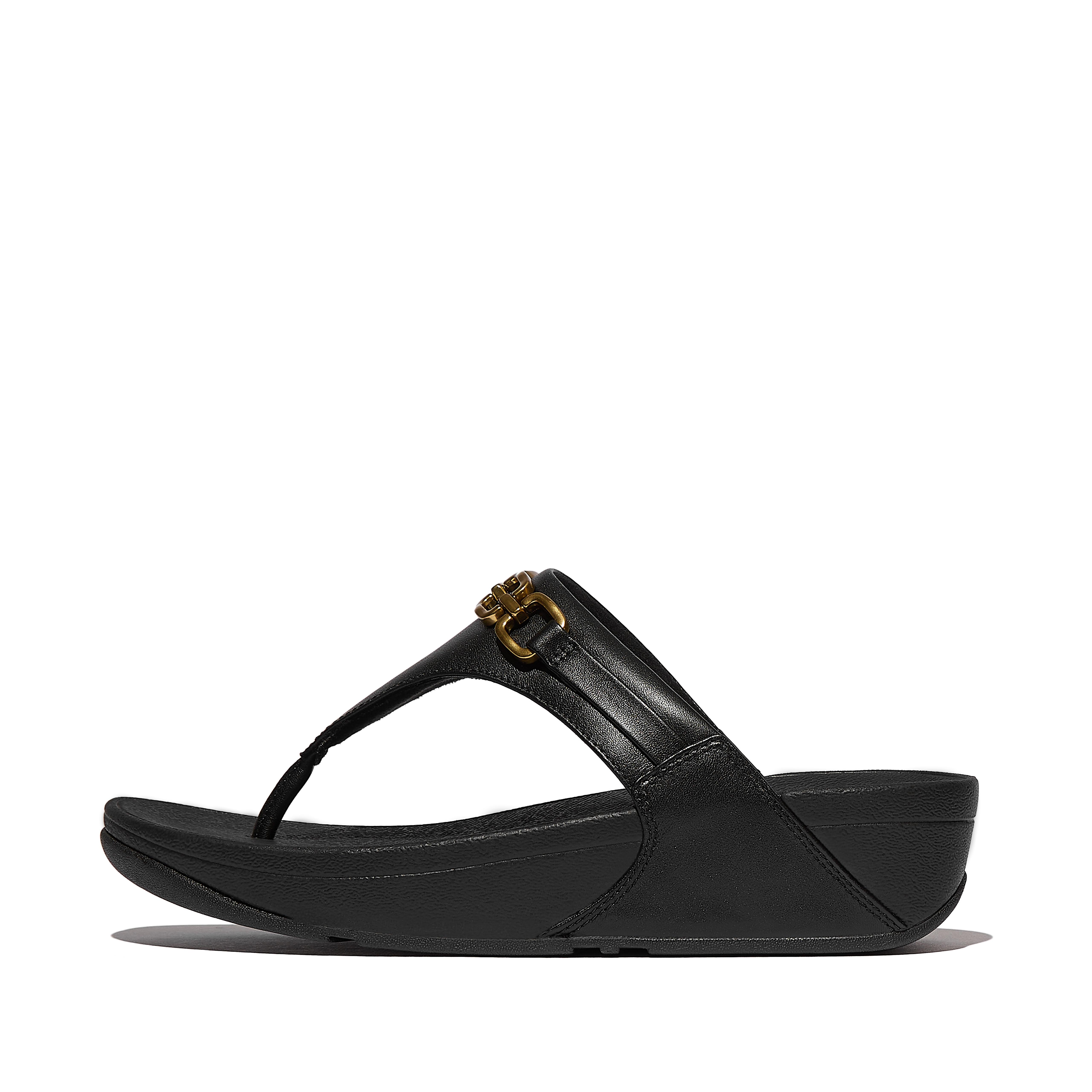 FitFlop LULU Square-Chain Leather Toe-Post Sandals - Black