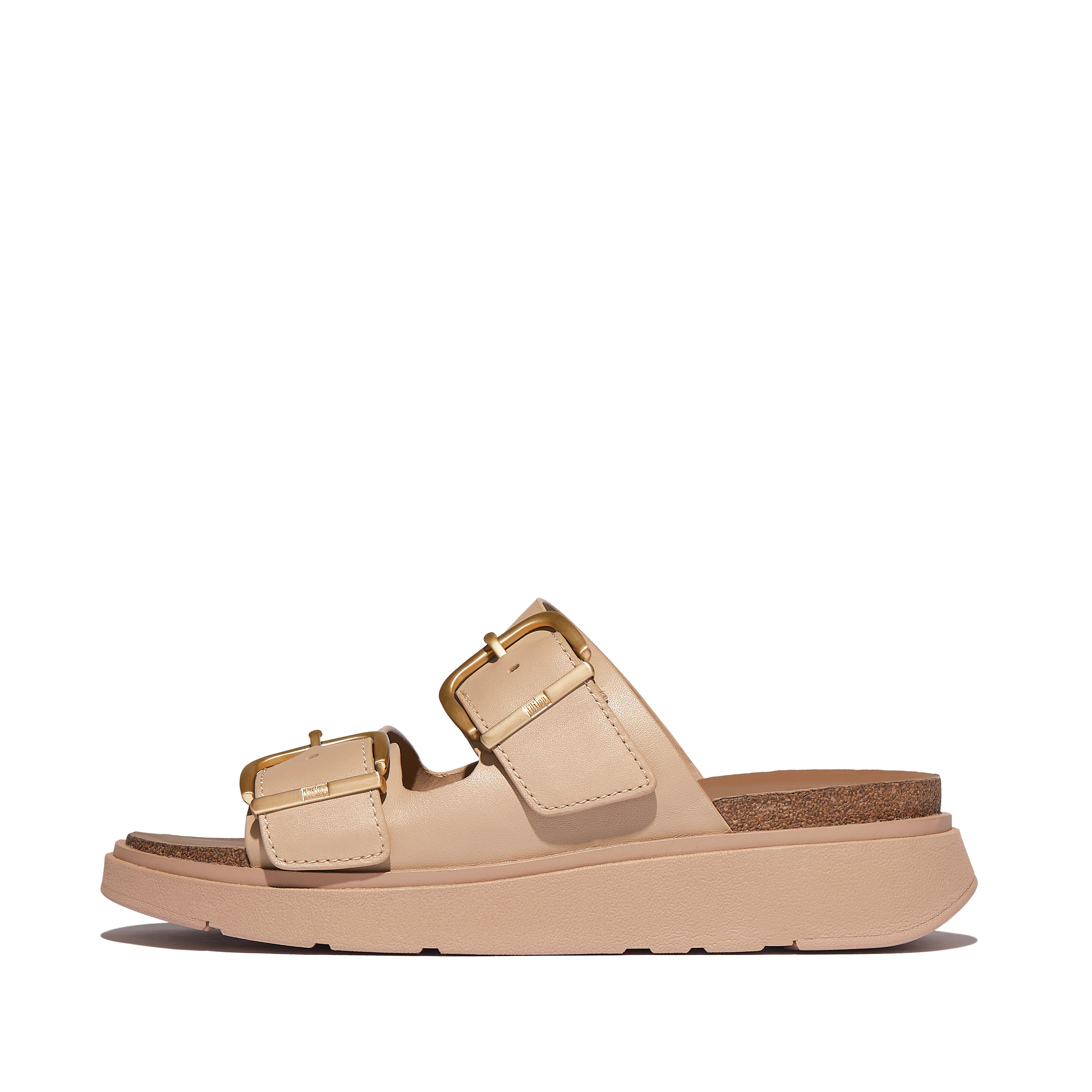 FitFlop GEN-FF Buckle Two-Bar Leather Slides - Classic Beige