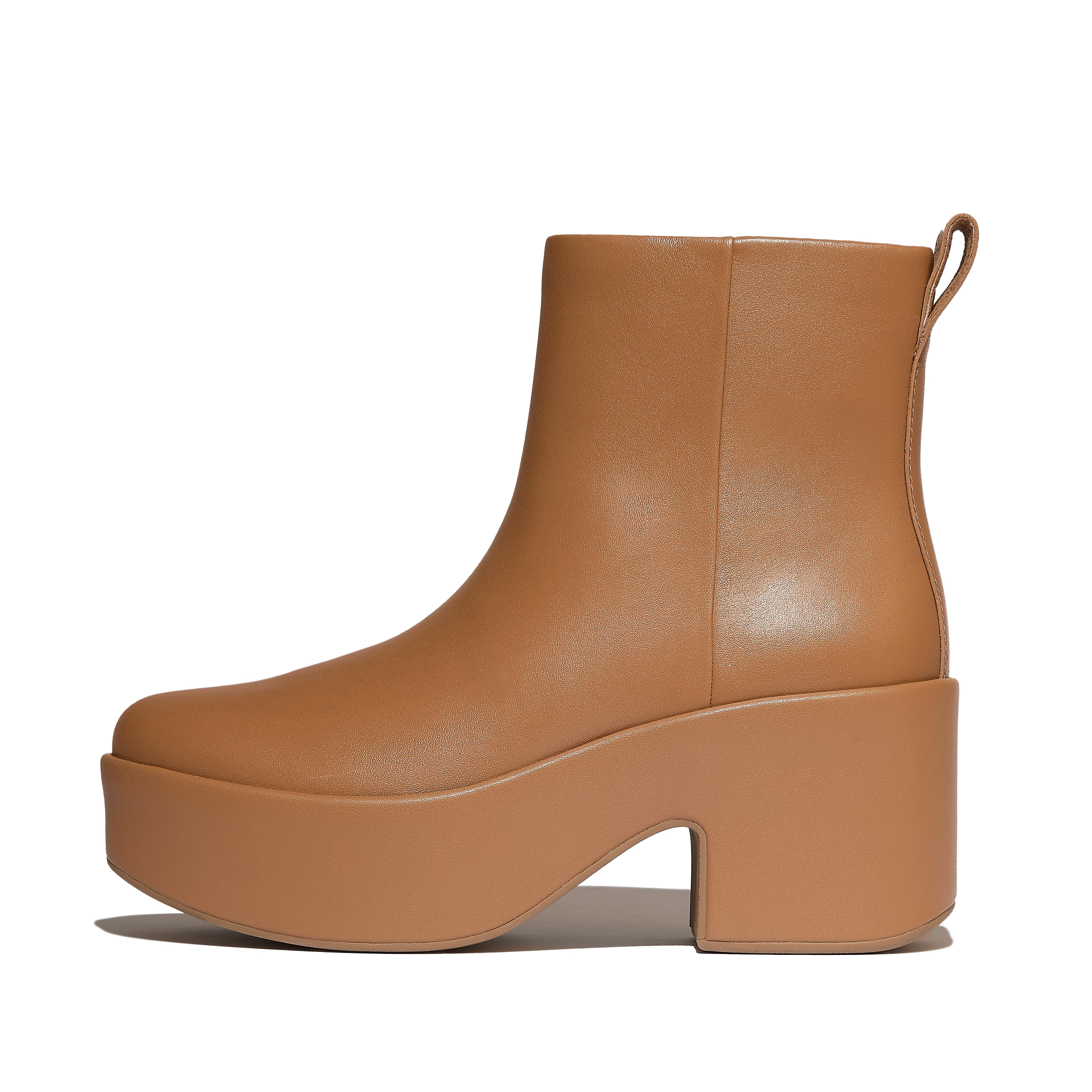 FitFlop PLATFFORMS Leather Heeled Ankle Boots - Rich Brown