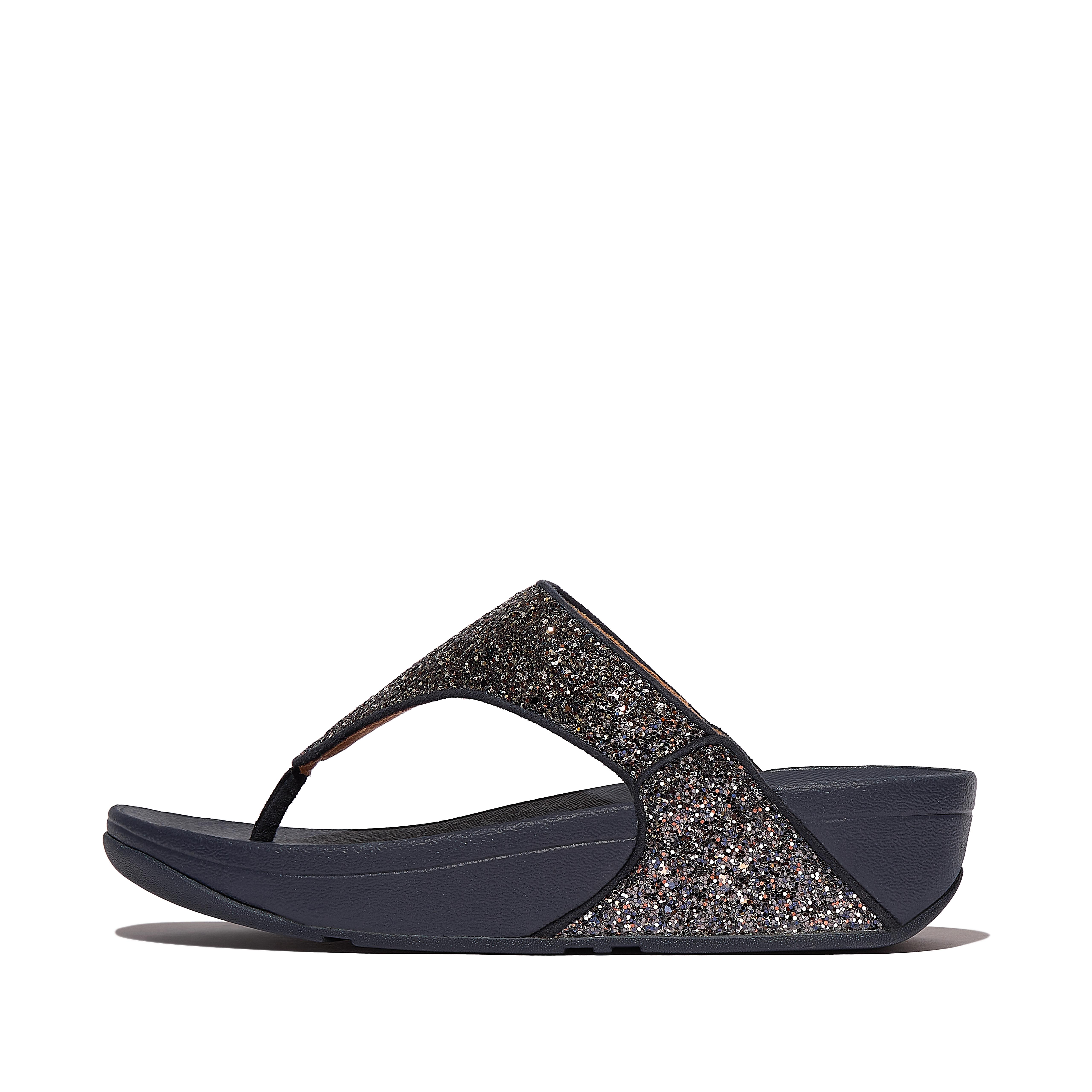FitFlop LULU Multi-Tonal Glitter Toe-Post Sandals - Navy Mix