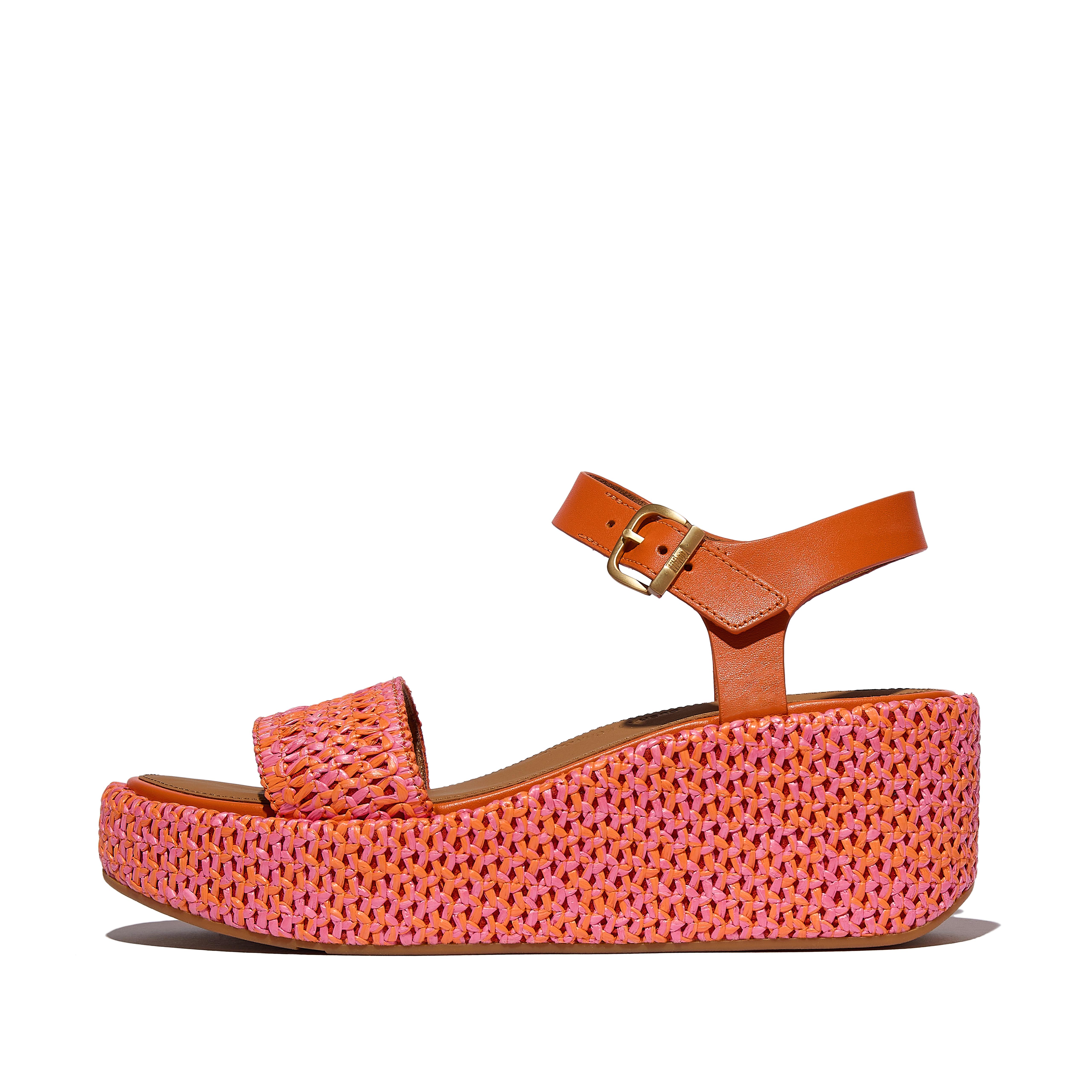 FitFlop PLATFFORMS Two-Tone Woven Wedge Ankle-Strap Sandals - Satsuma Pink Mix