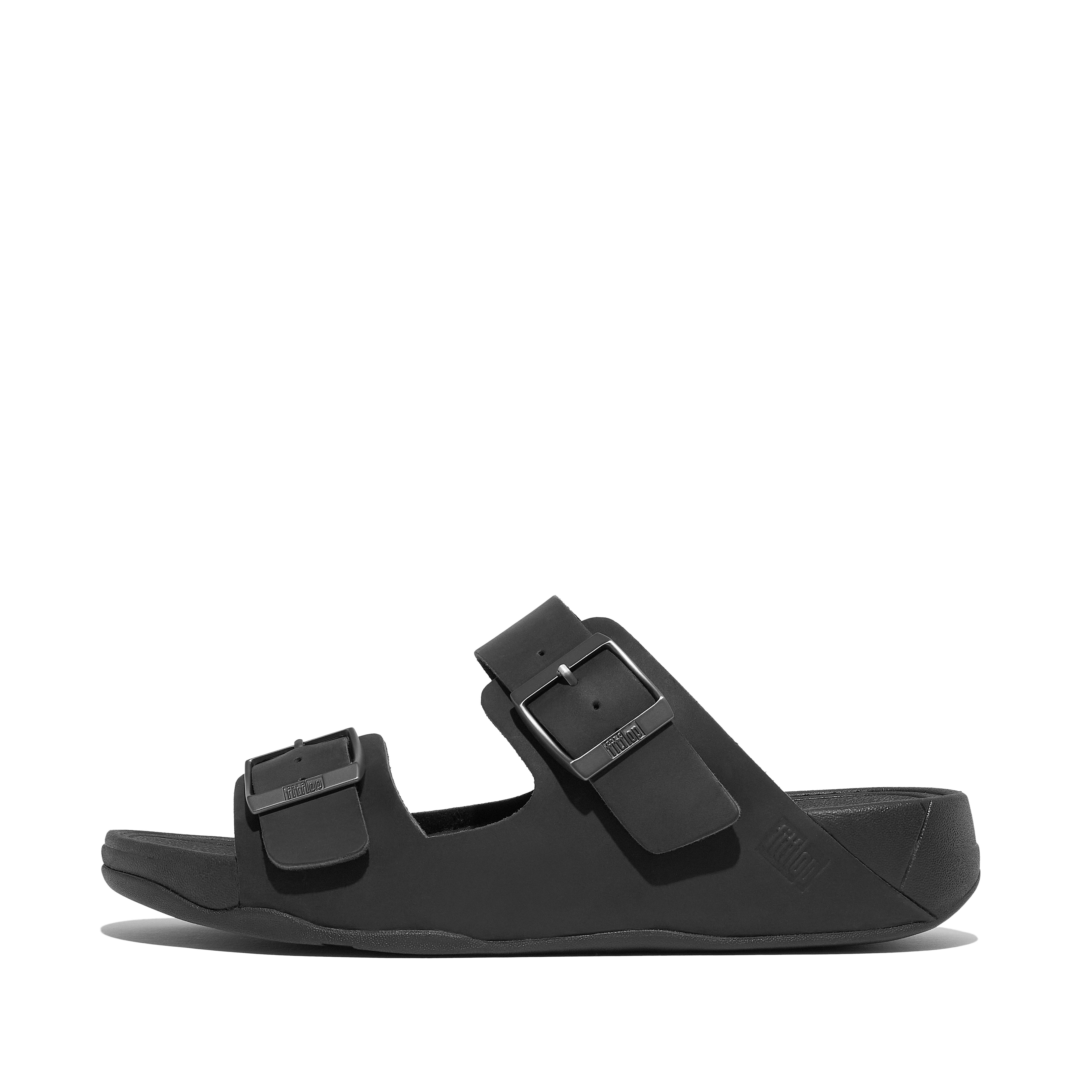 FitFlop GOGH MOC Mens Buckle Nubuck Slides - Black