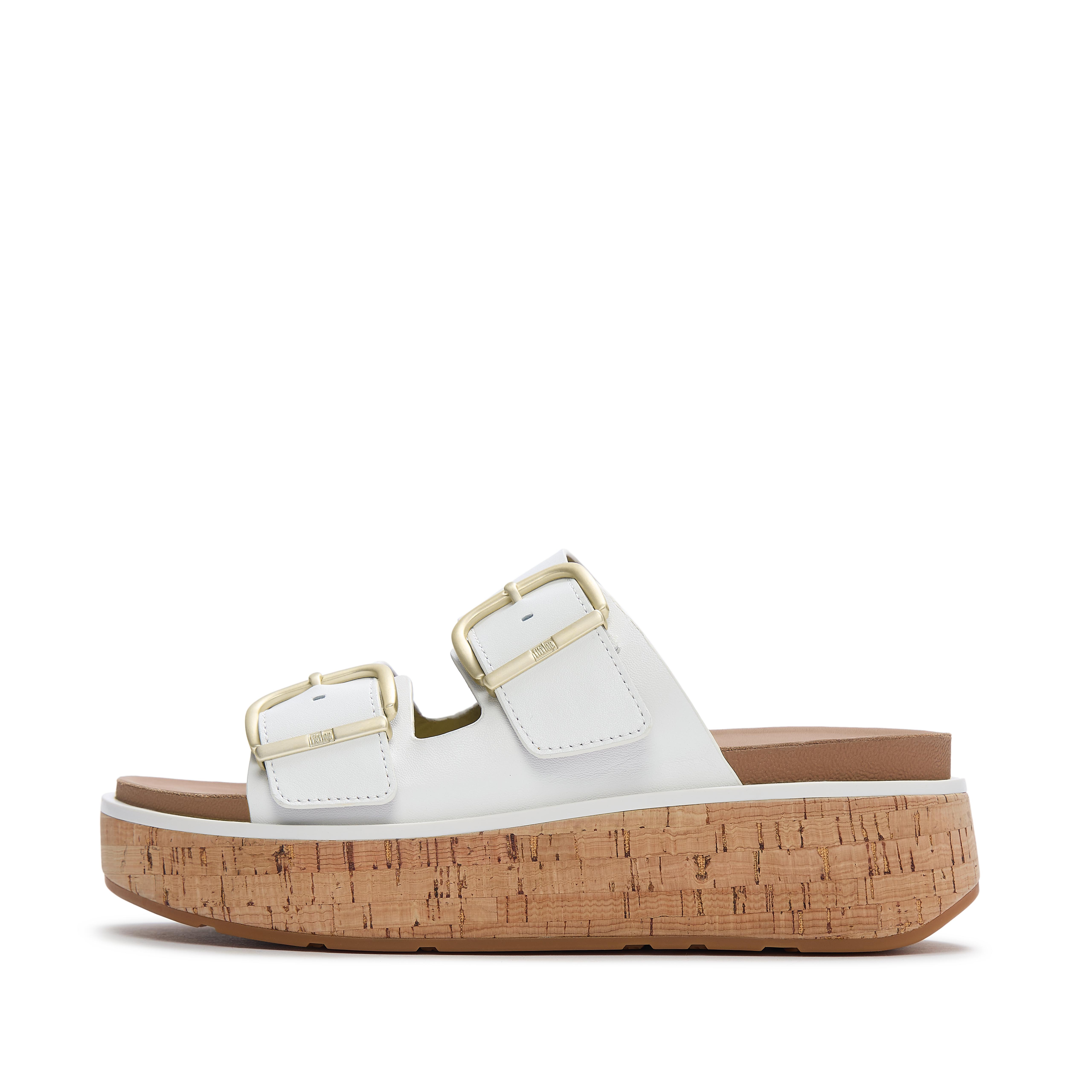 FitFlop GEN-FF Max Buckle Leather/Cork Two-Bar Slides - Urban White