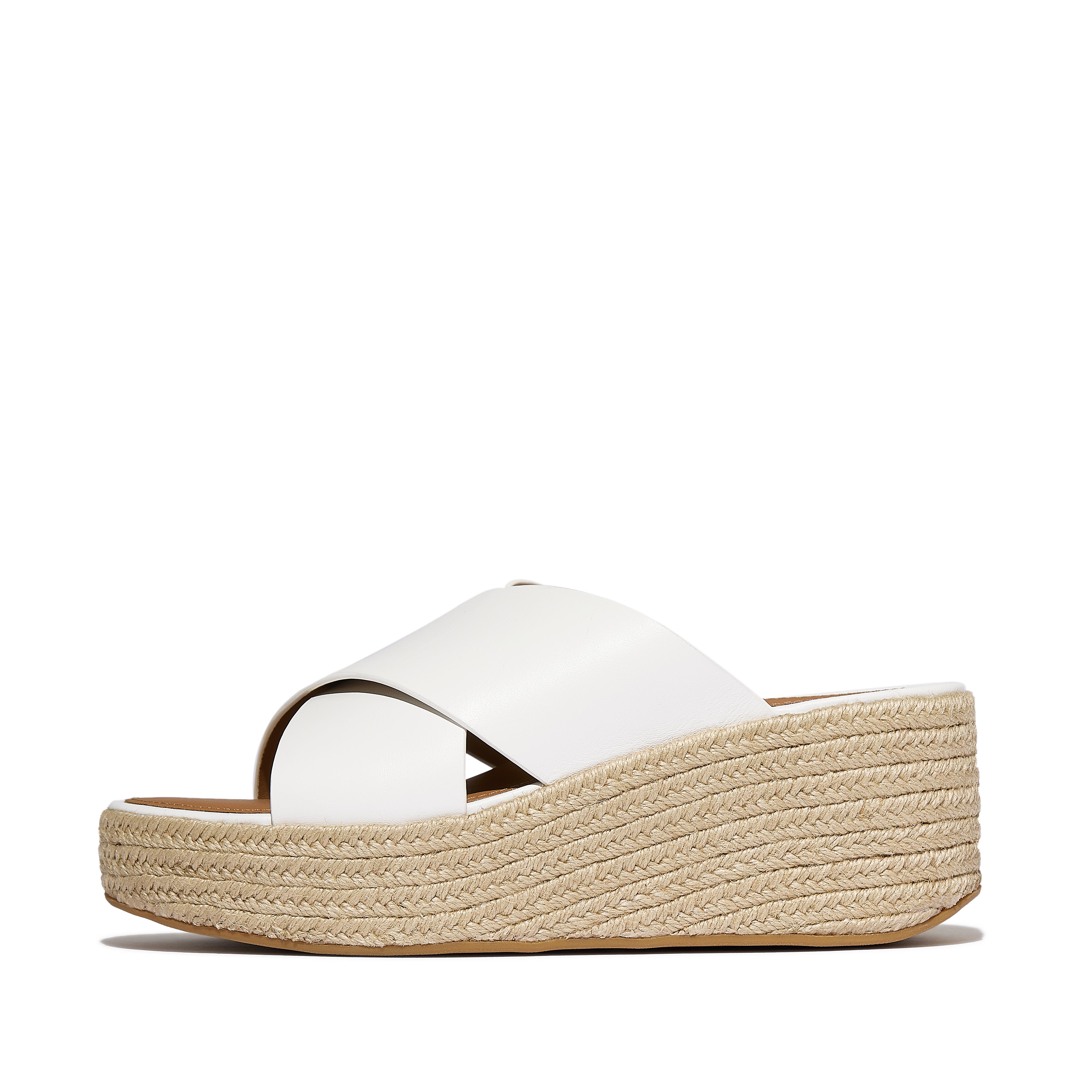 FitFlop PLATFFORMS Espadrille Leather Wedge Cross Slides - Urban White