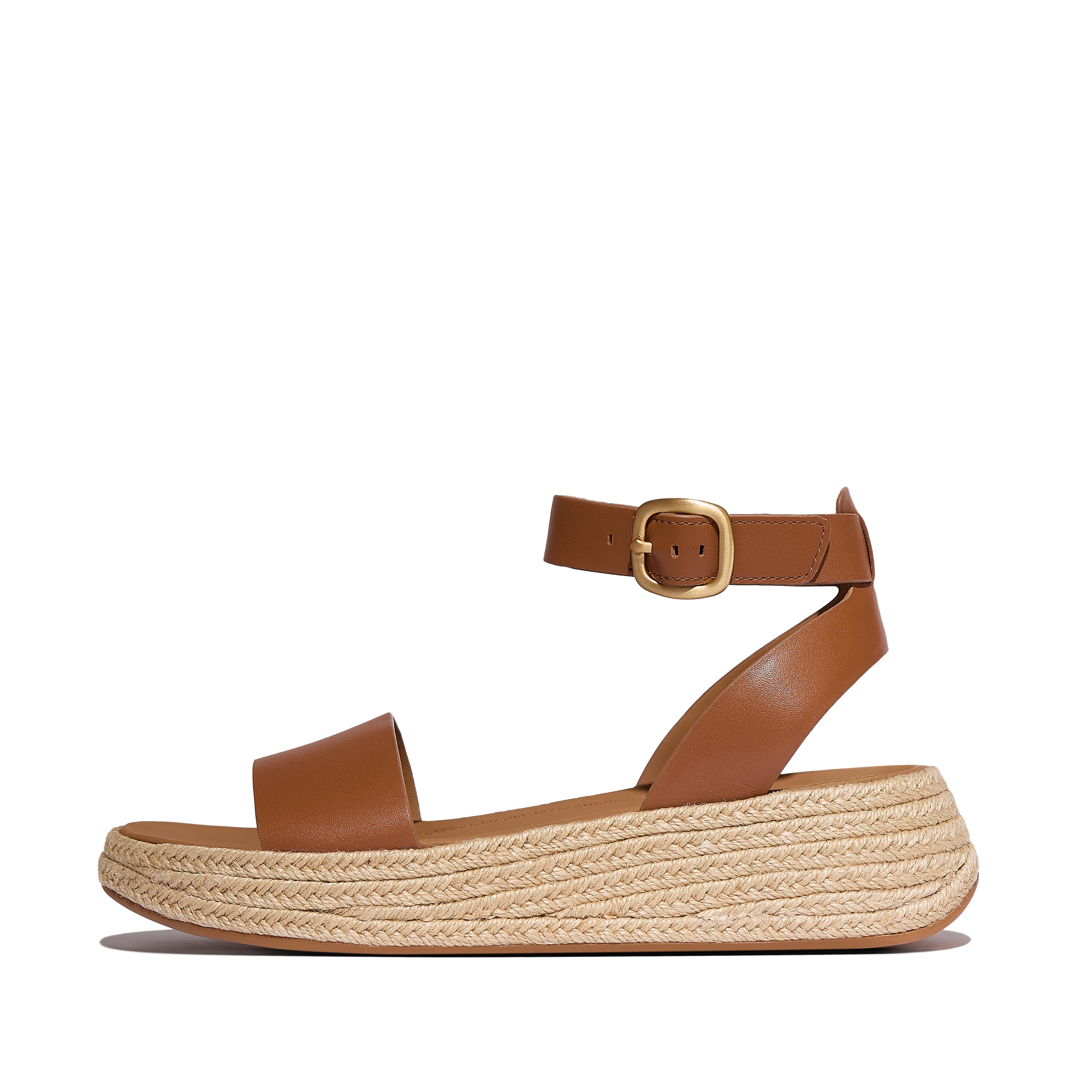 FitFlop F-MODE Espadrille Leather Flatform Ankle-Strap Sandals - Deep tan