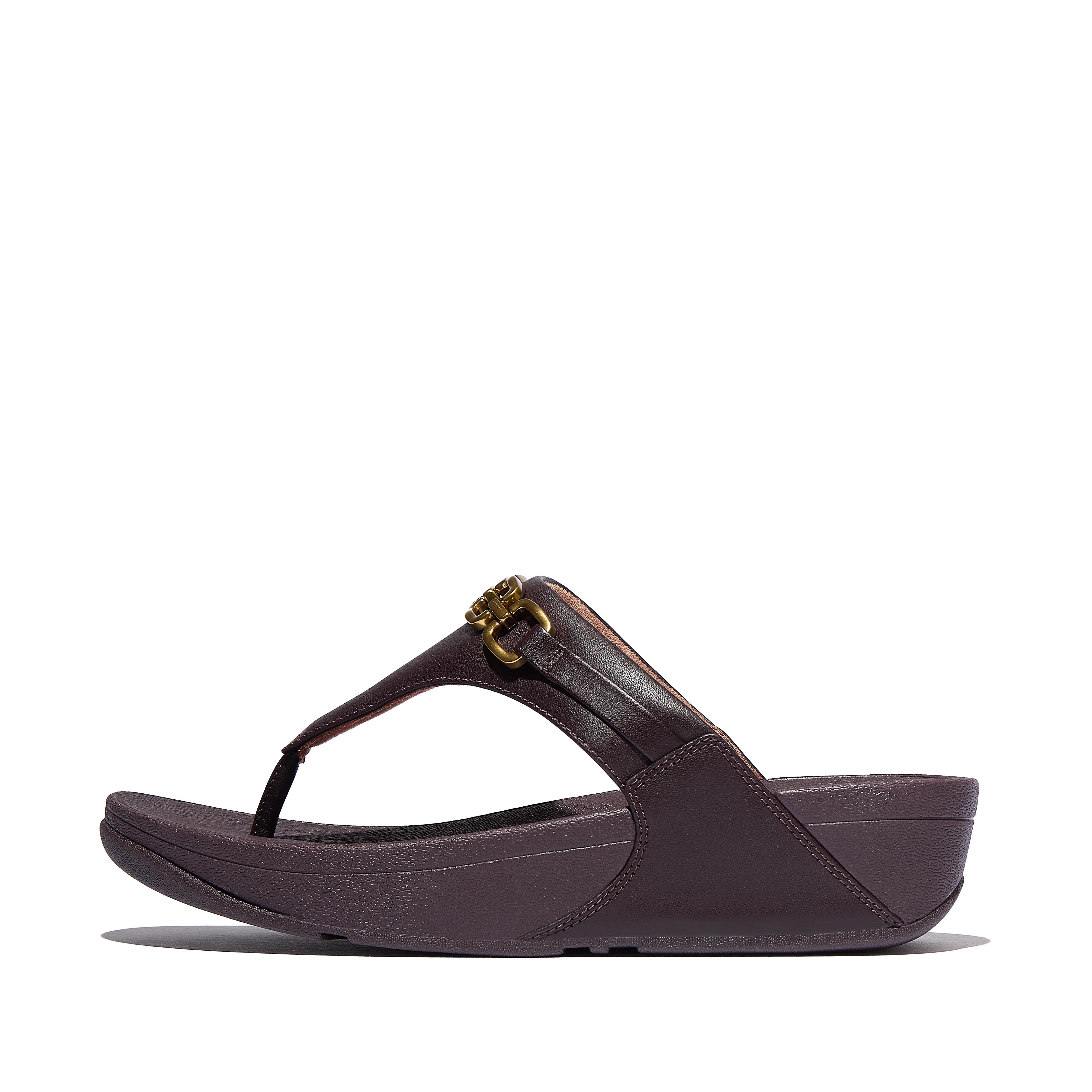 FitFlop LULU Square-Chain Leather Toe-Post Sandals - Plummy