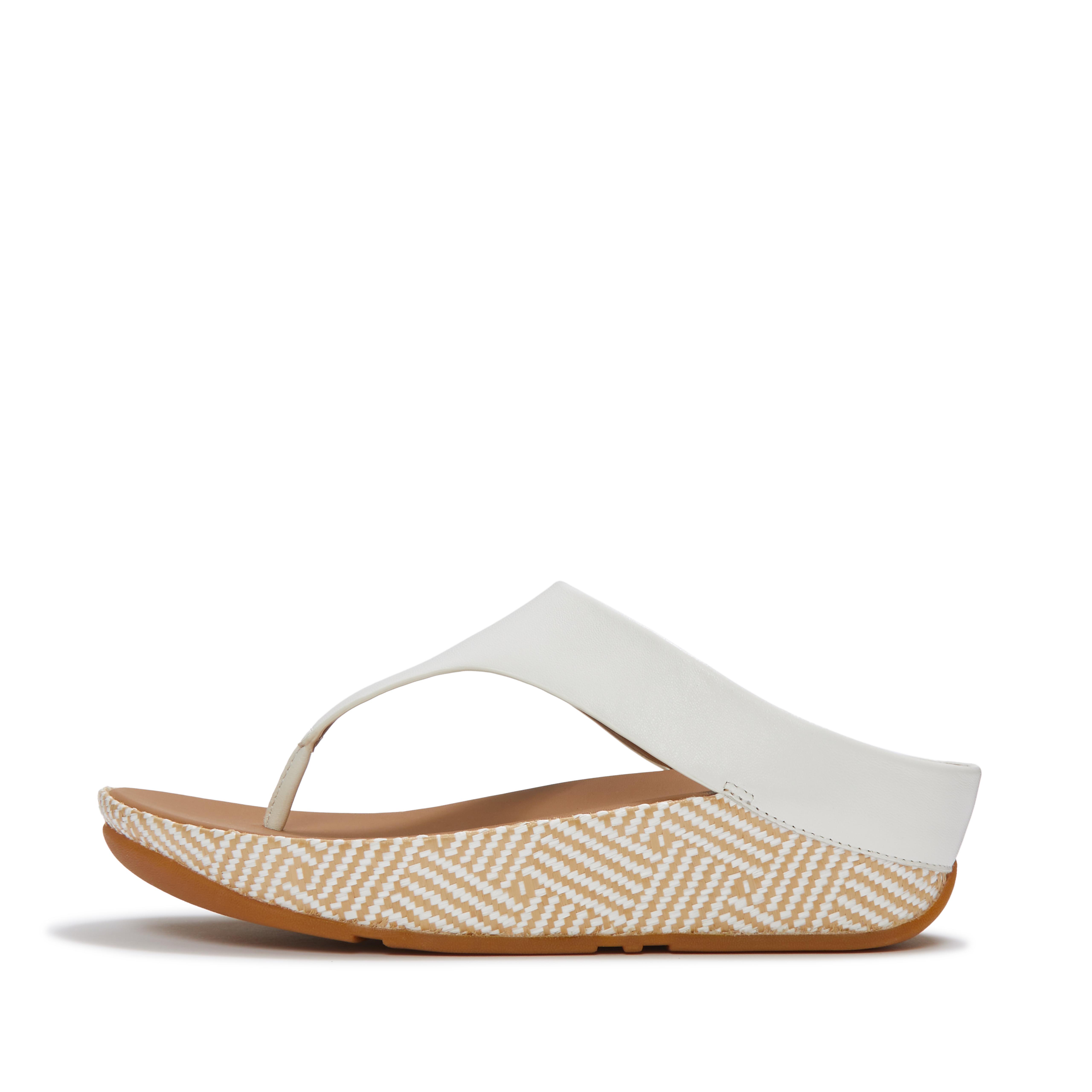 FitFlop LULU Lux Graphic-Weave Leather Toe-Post Sandals - Urban White