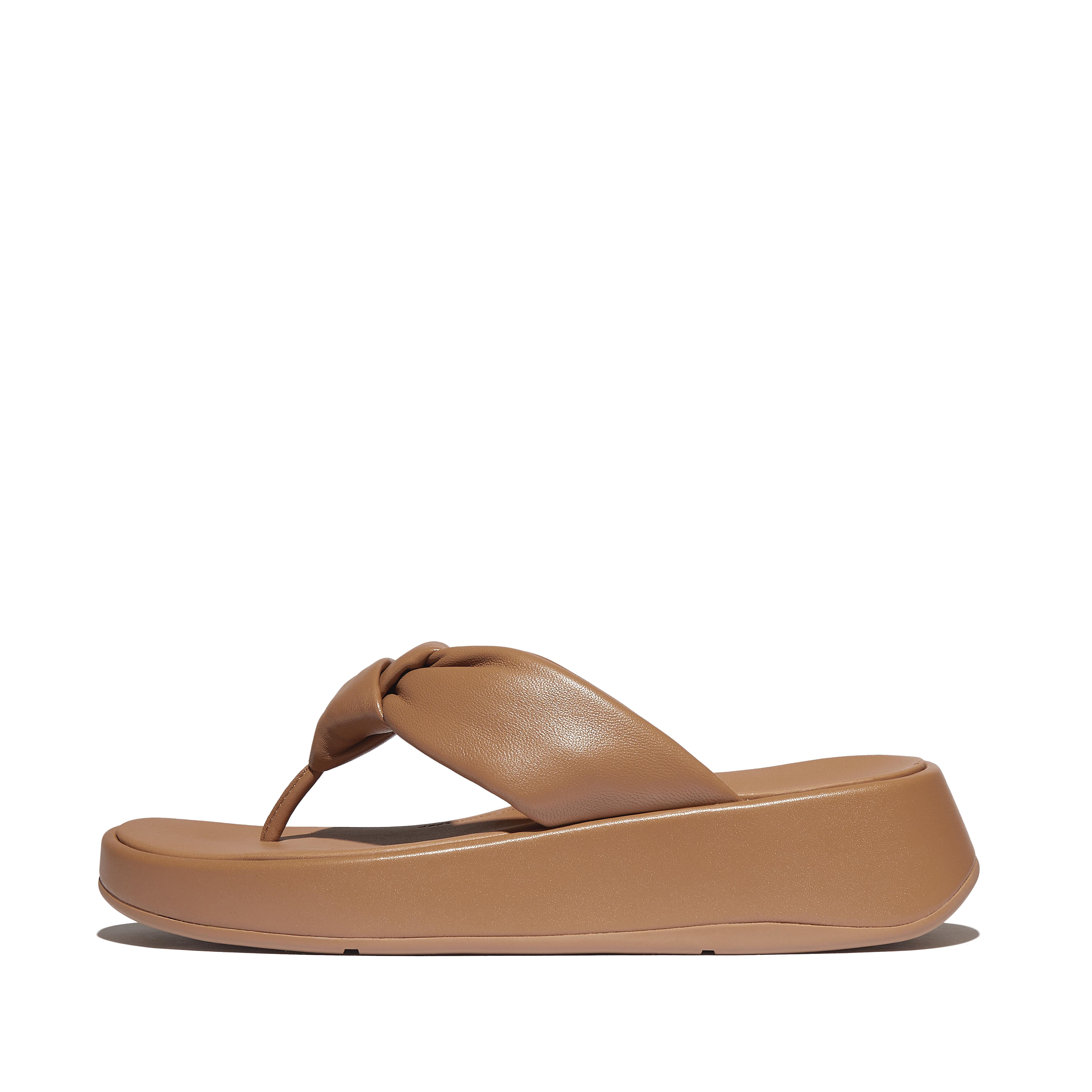 FitFlop F-MODE Knot Soft-Leather Flatform Toe-Post Sandals - Tan