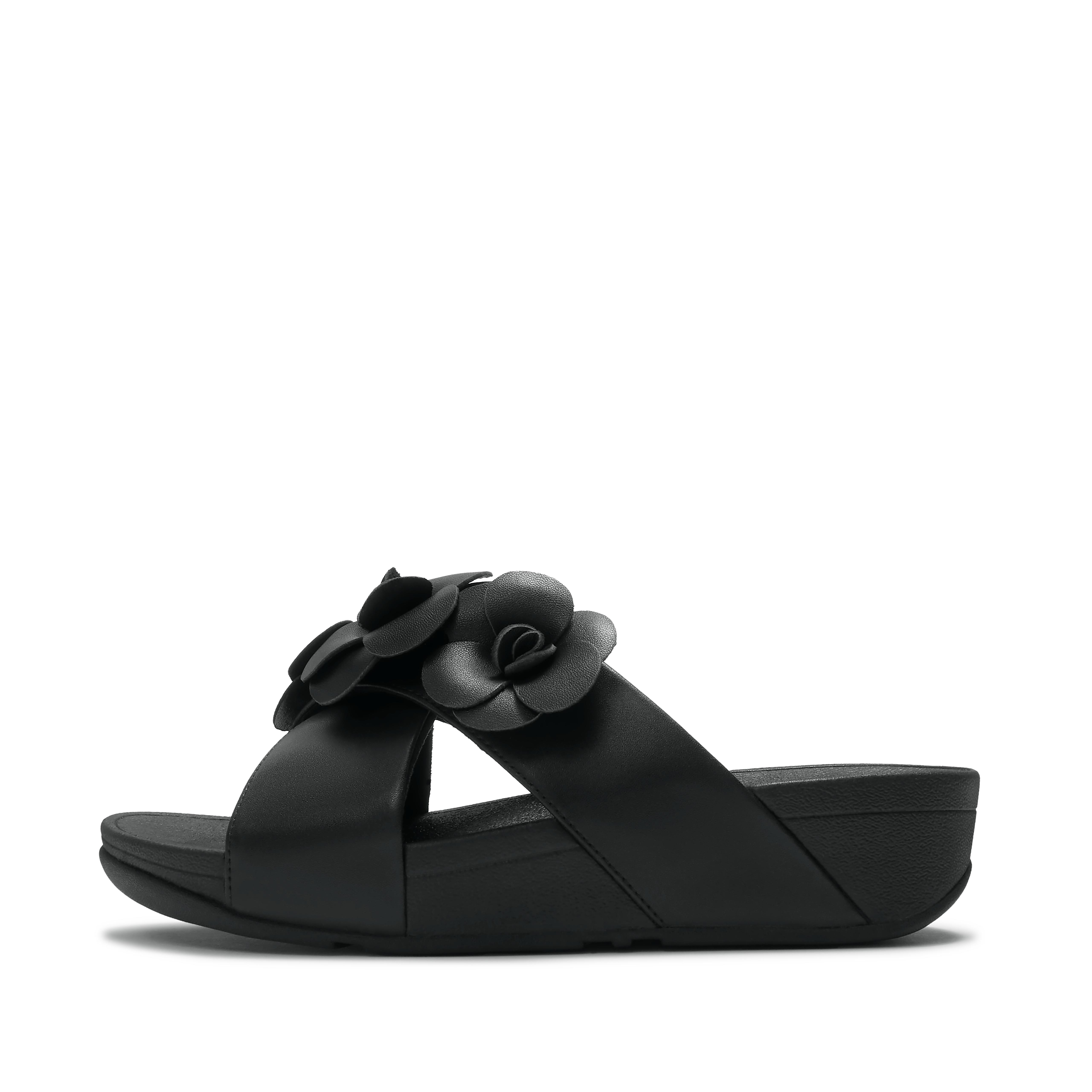 FitFlop LULU Flower Cross Slides - Black