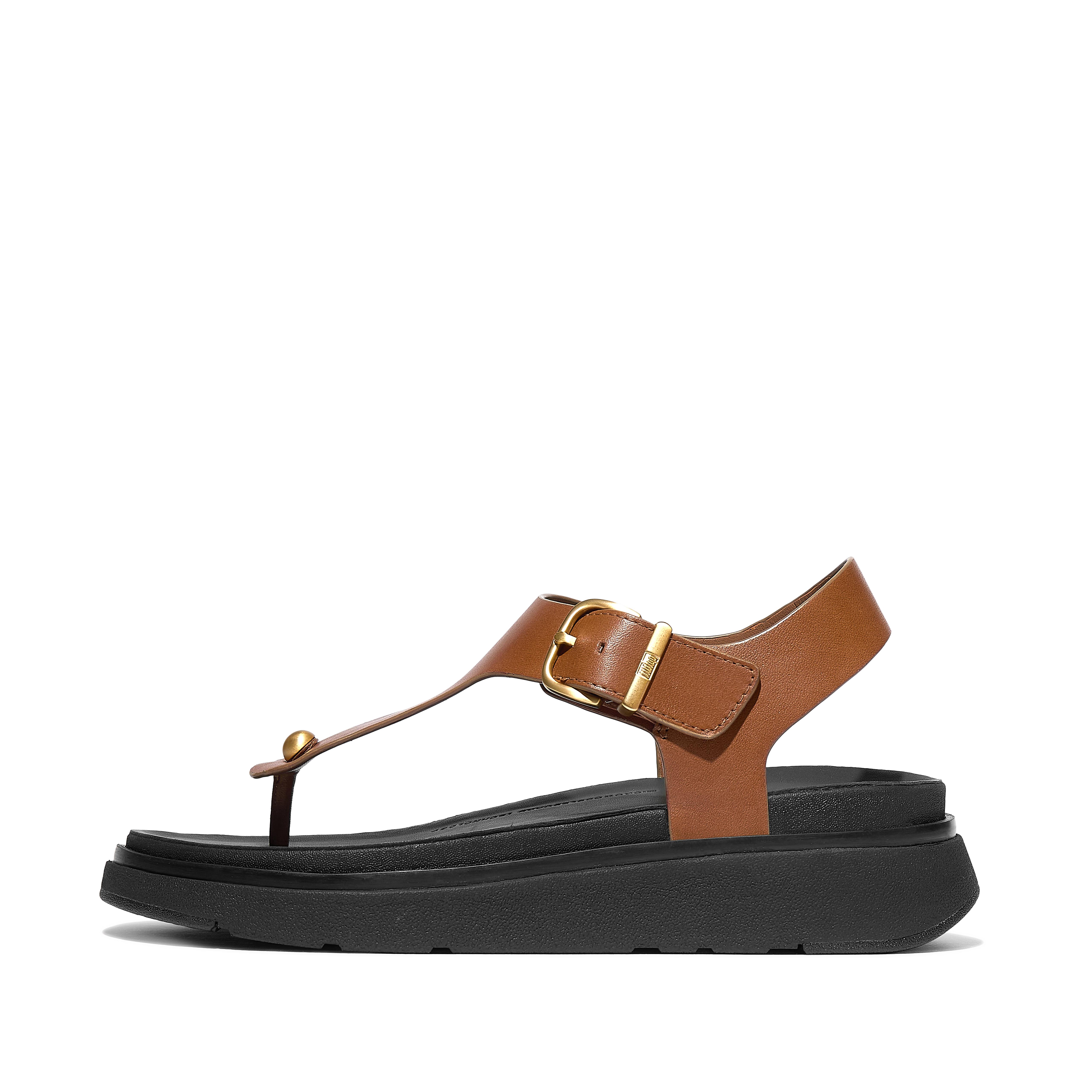 FitFlop GEN-FF Leather Back-Strap Toe-Post Sandals - Deep tan