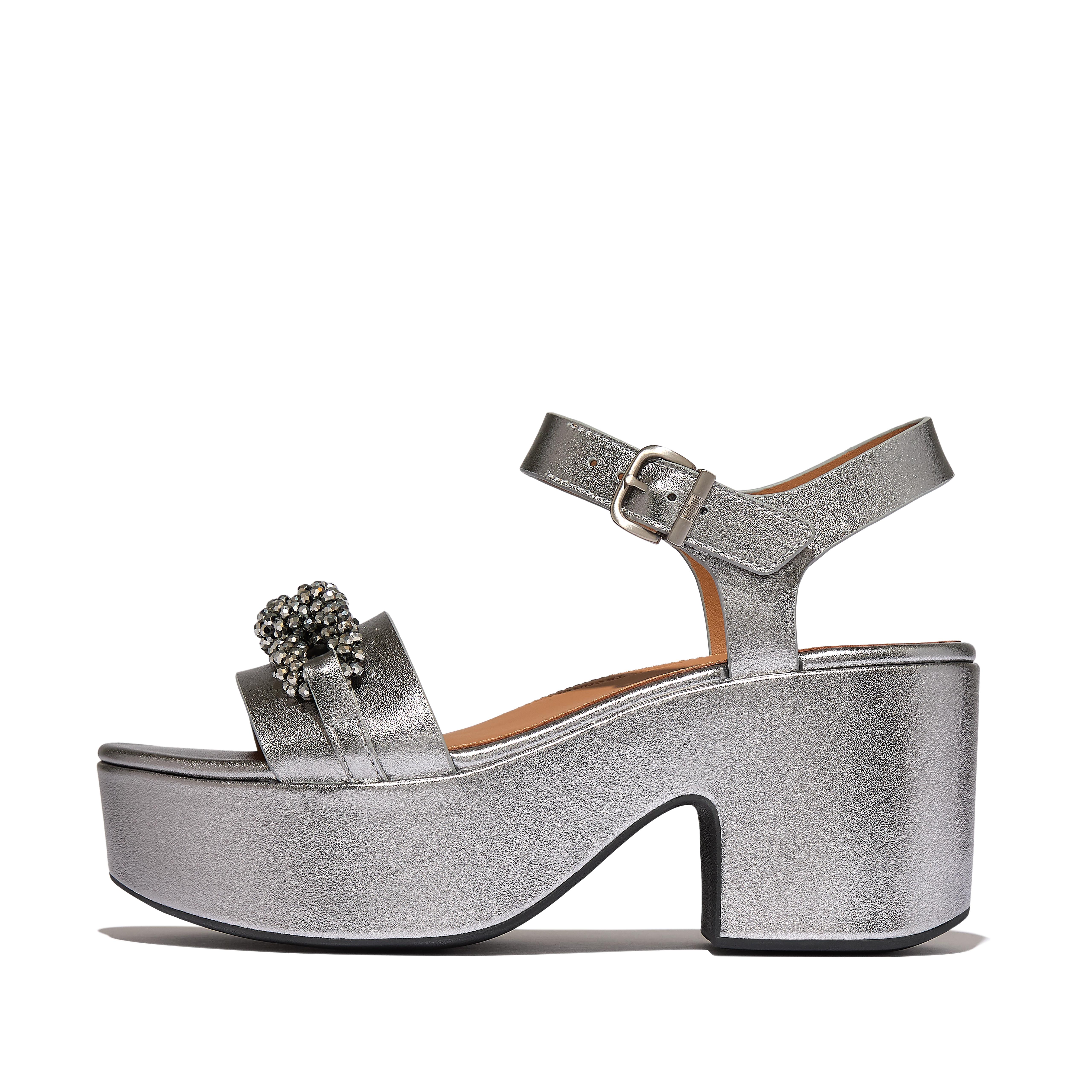 FitFlop PLATFFORMS Leather Ankle-Strap Sandals - Silver