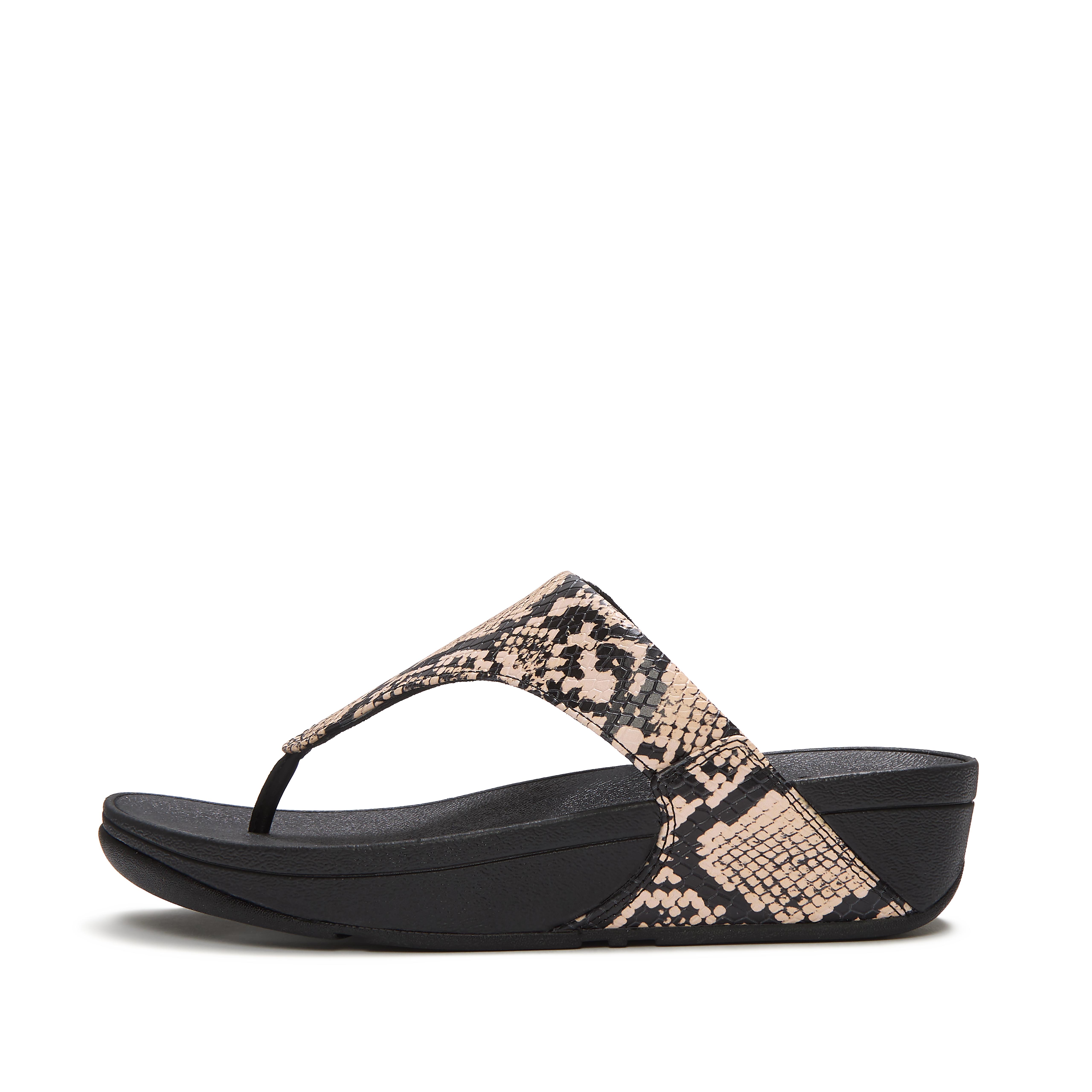 FitFlop LULU Leather Toe-Post Sandals - Taupe Snake