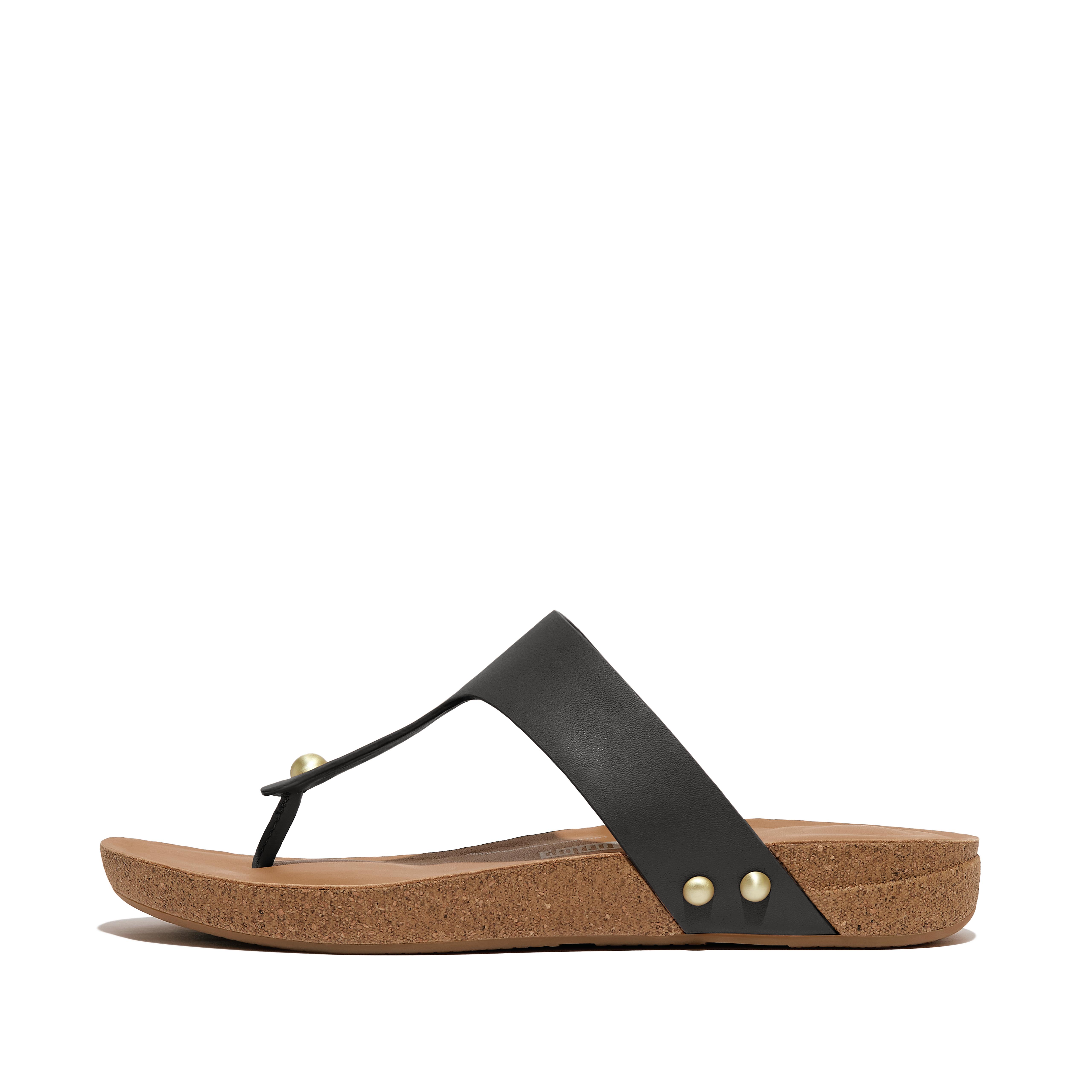 FitFlop IQUSHION Leather Toe-Post Sandals - Black