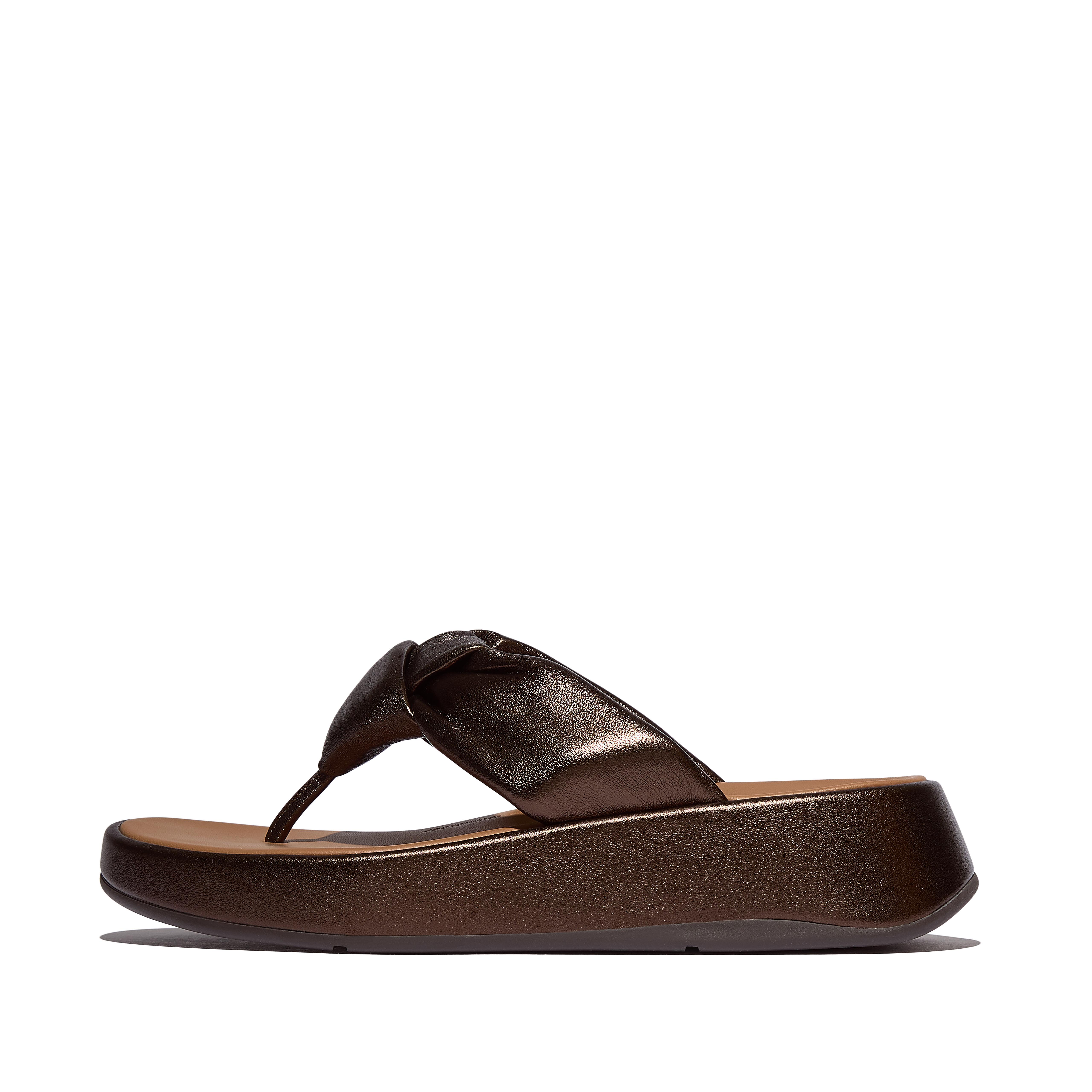 FitFlop F-MODE Knot Soft-Leather Flatform Toe-Post Sandals - Summer Bronze