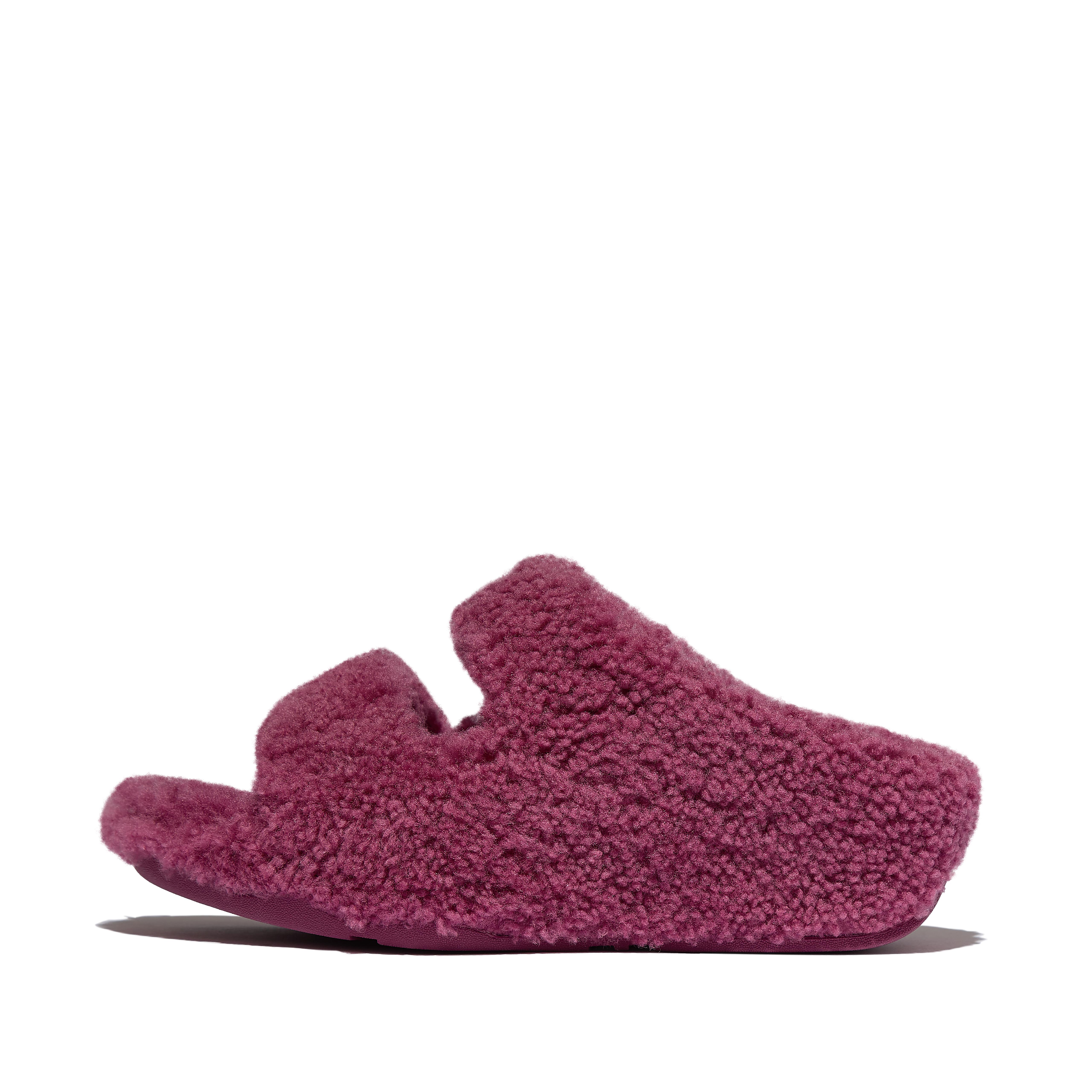 FitFlop SHUV Curly-Shearling Two-Bar Slides - Ruby