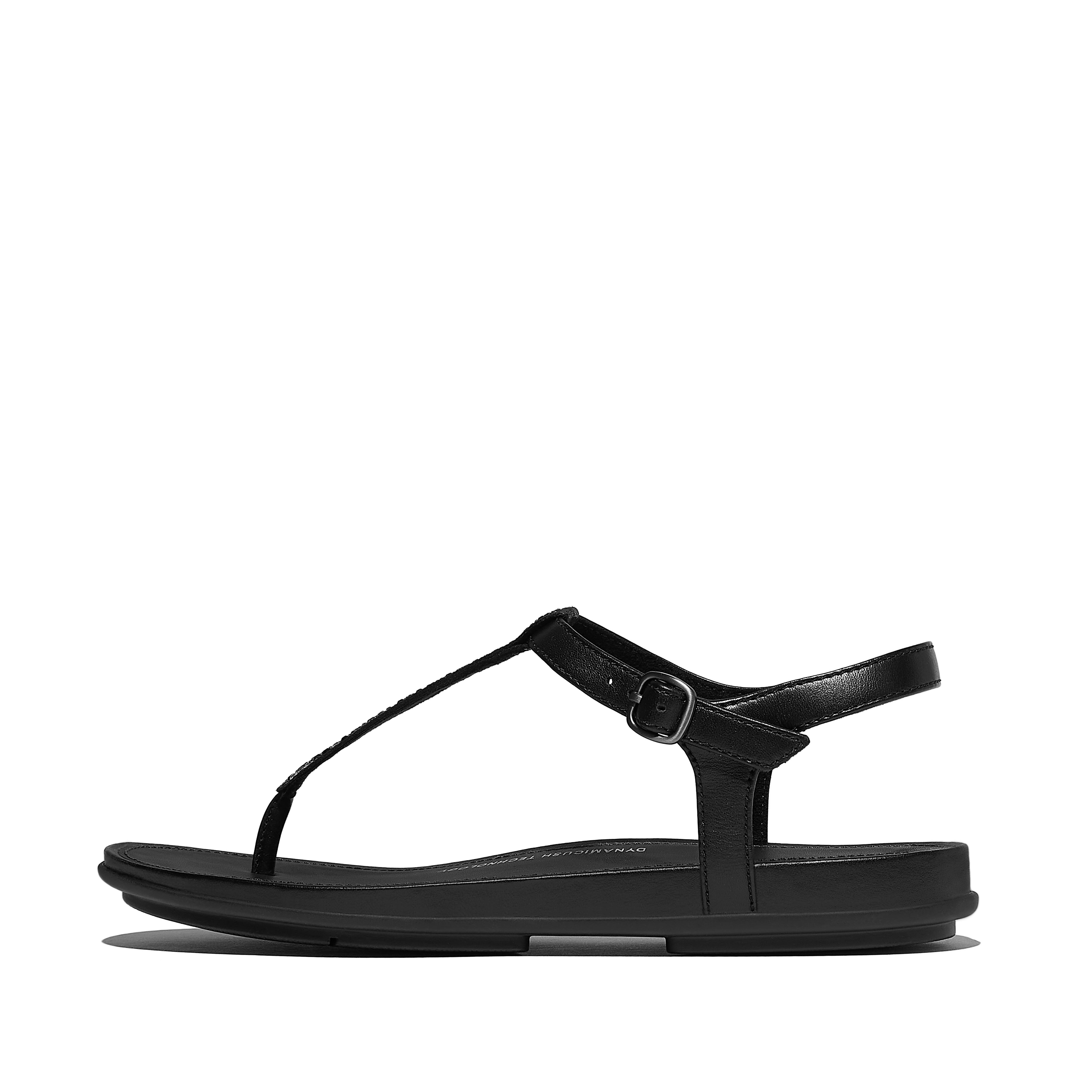 FitFlop GRACIE Crystal-Mix Leather T-Bar Sandals - All Black