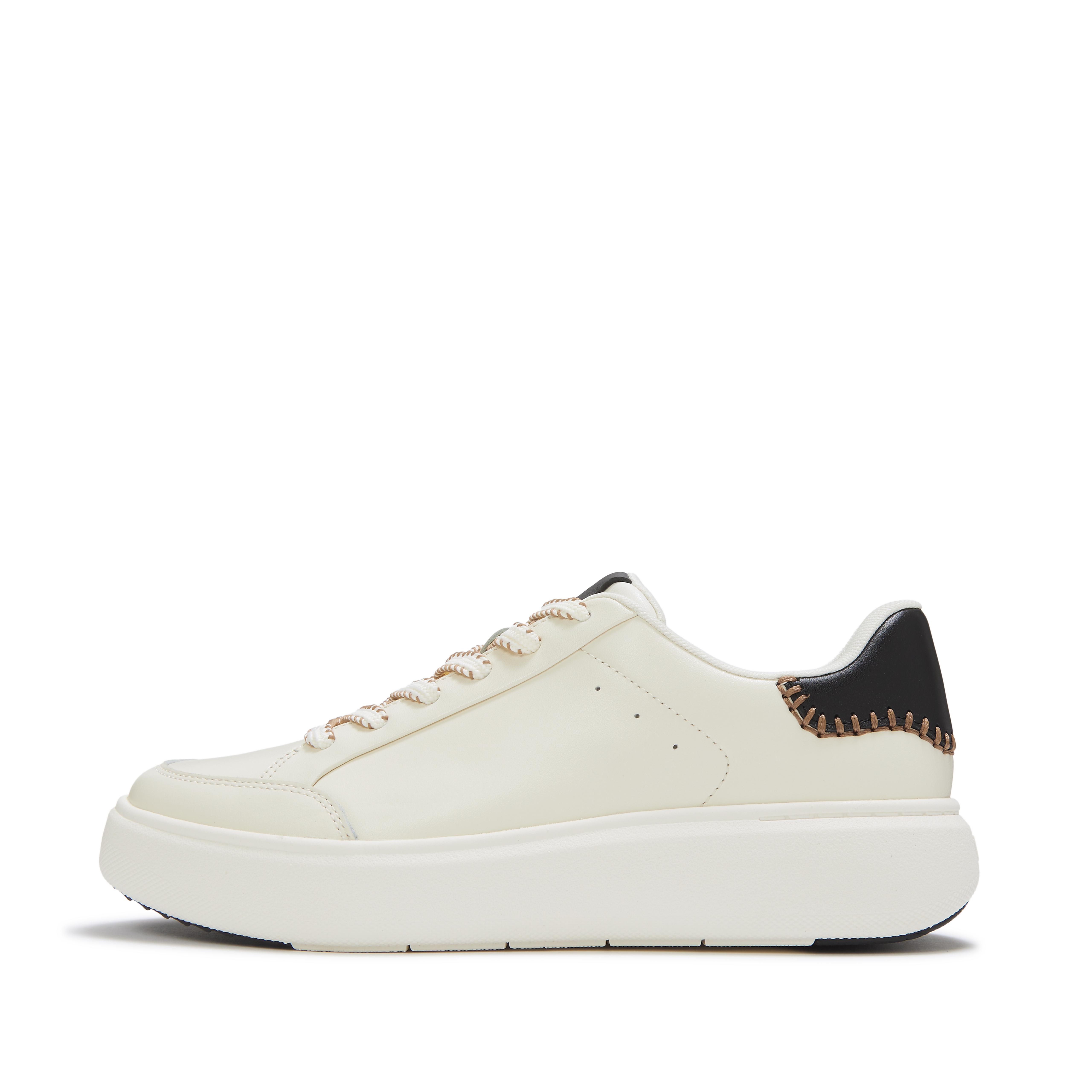 FitFlop RTG Blanket-Stitch Leather Sneakers - Black Cream
