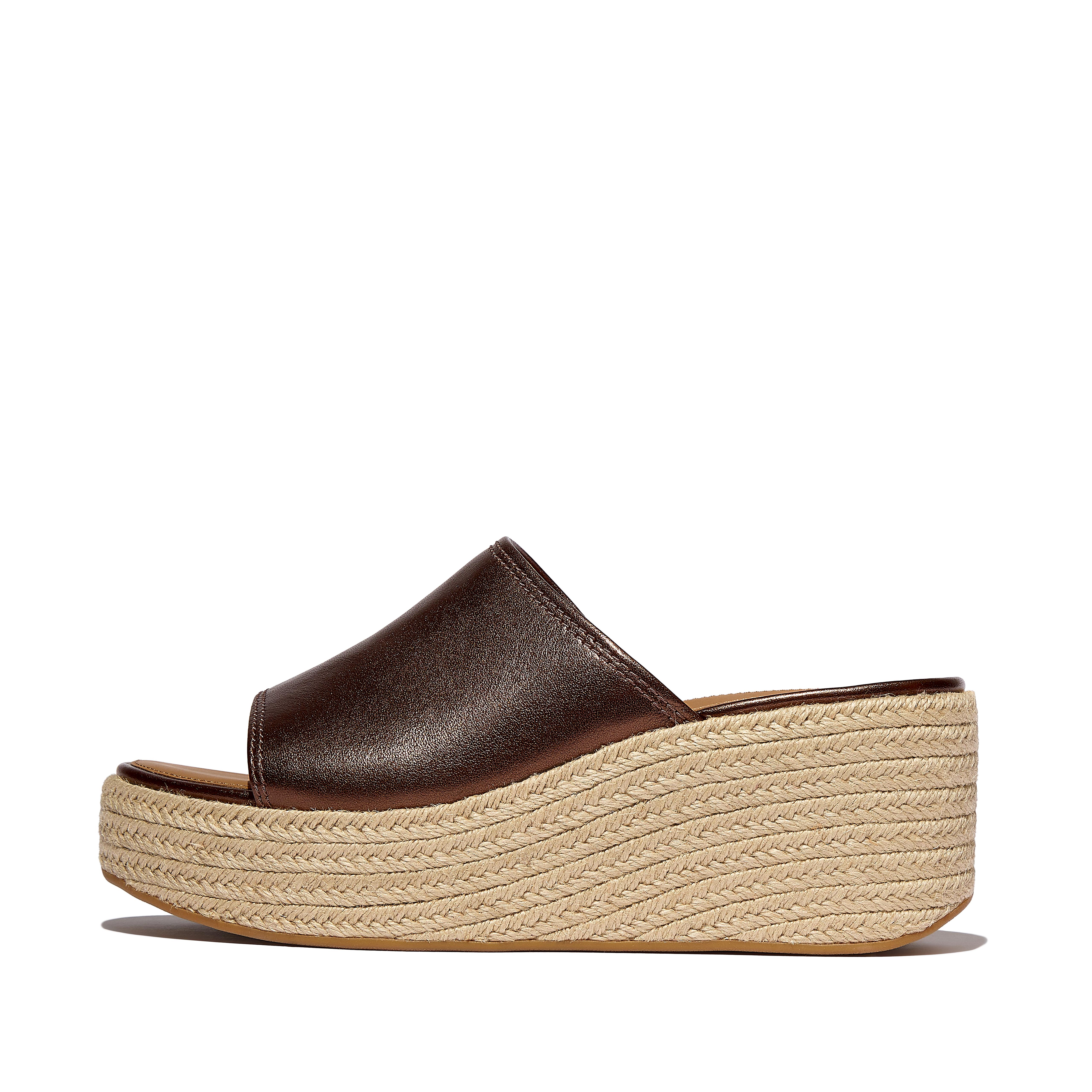 FitFlop PLATFFORMS Espadrille Metallic-Leather Wedge Slides - Summer Bronze
