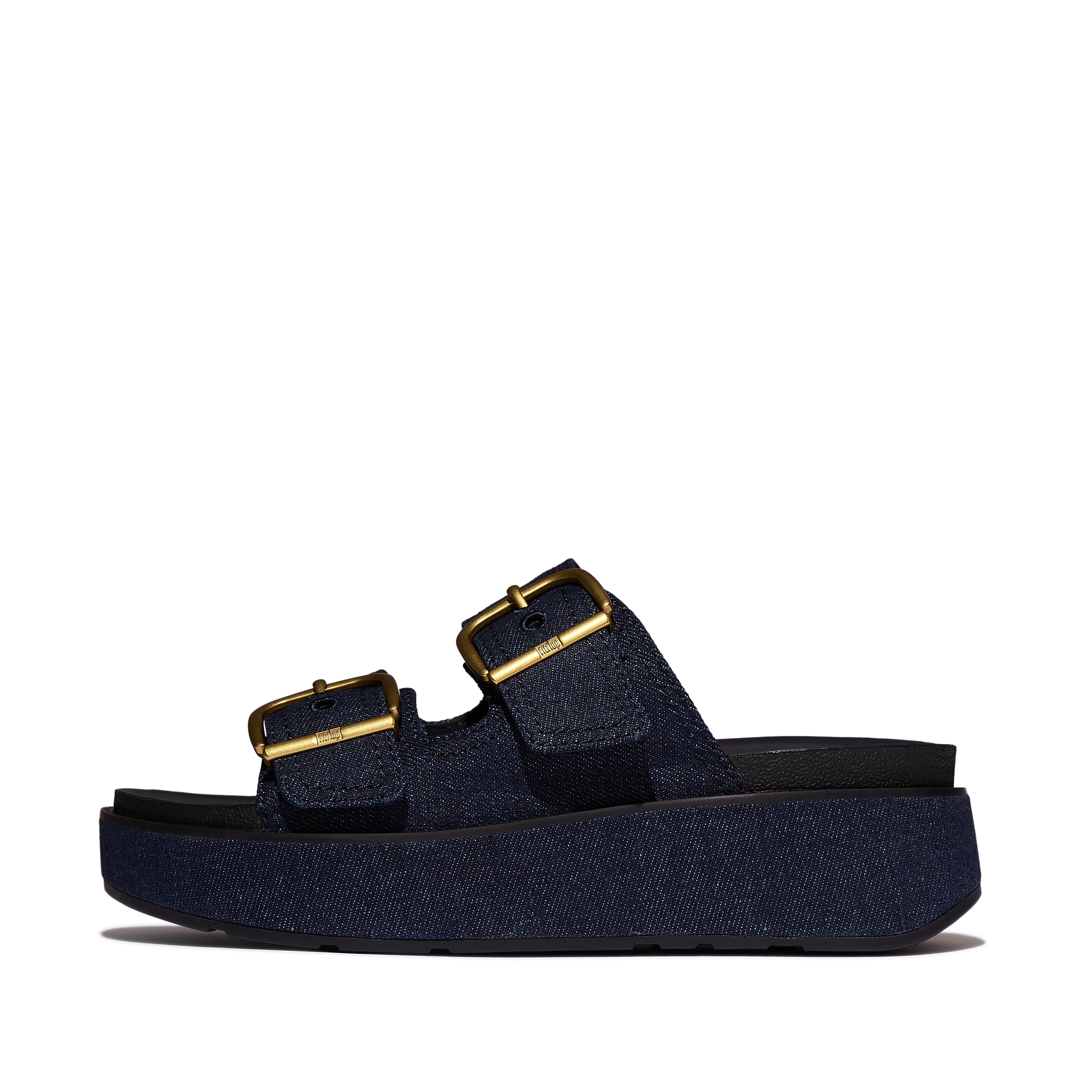 FitFlop GEN-FF Max Buckle Two-Bar Denim Slides - Denim