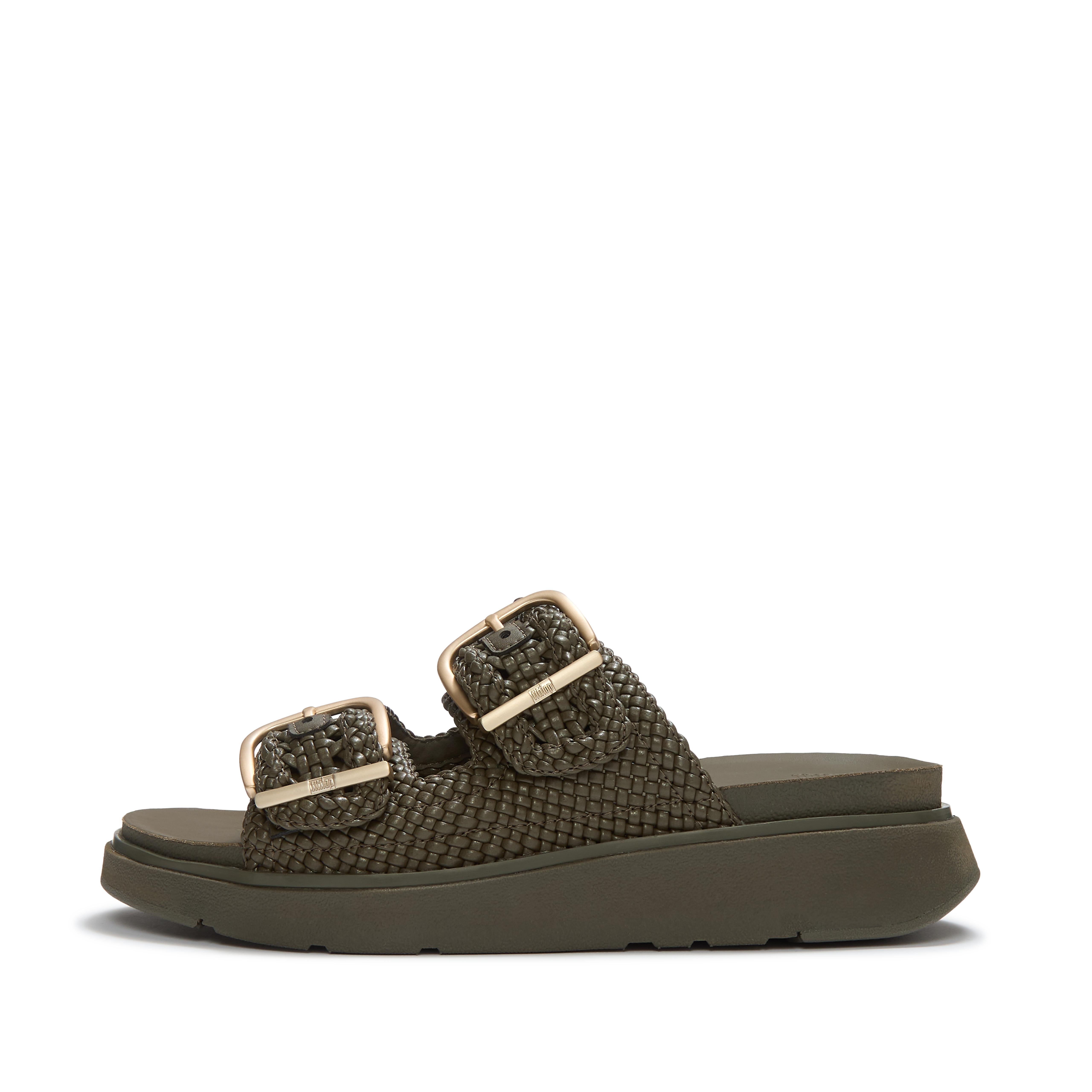 FitFlop GEN-FF Woven Two-Bar Slides - Deep Olive