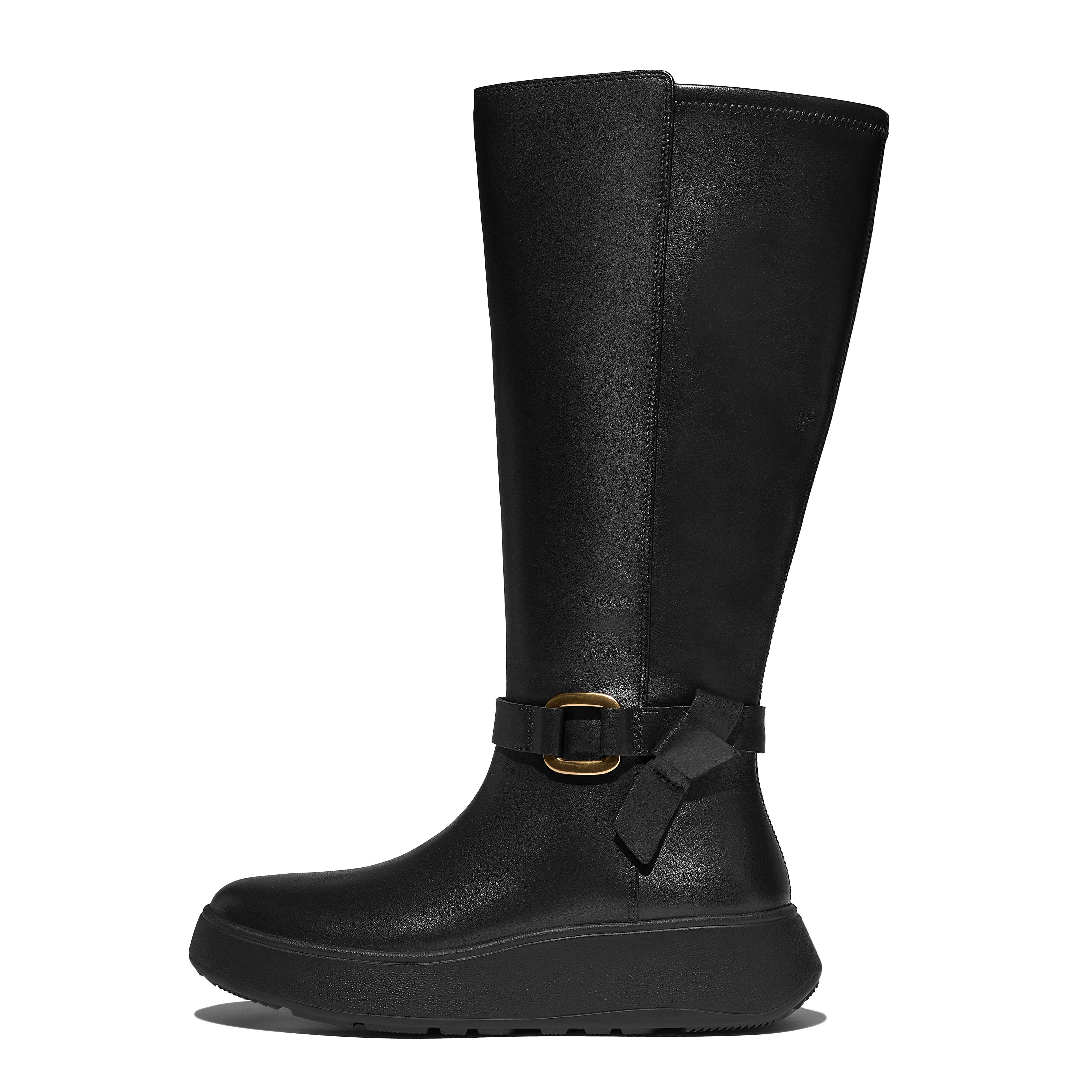 FitFlop F-MODE Leather Tall Boots - Black