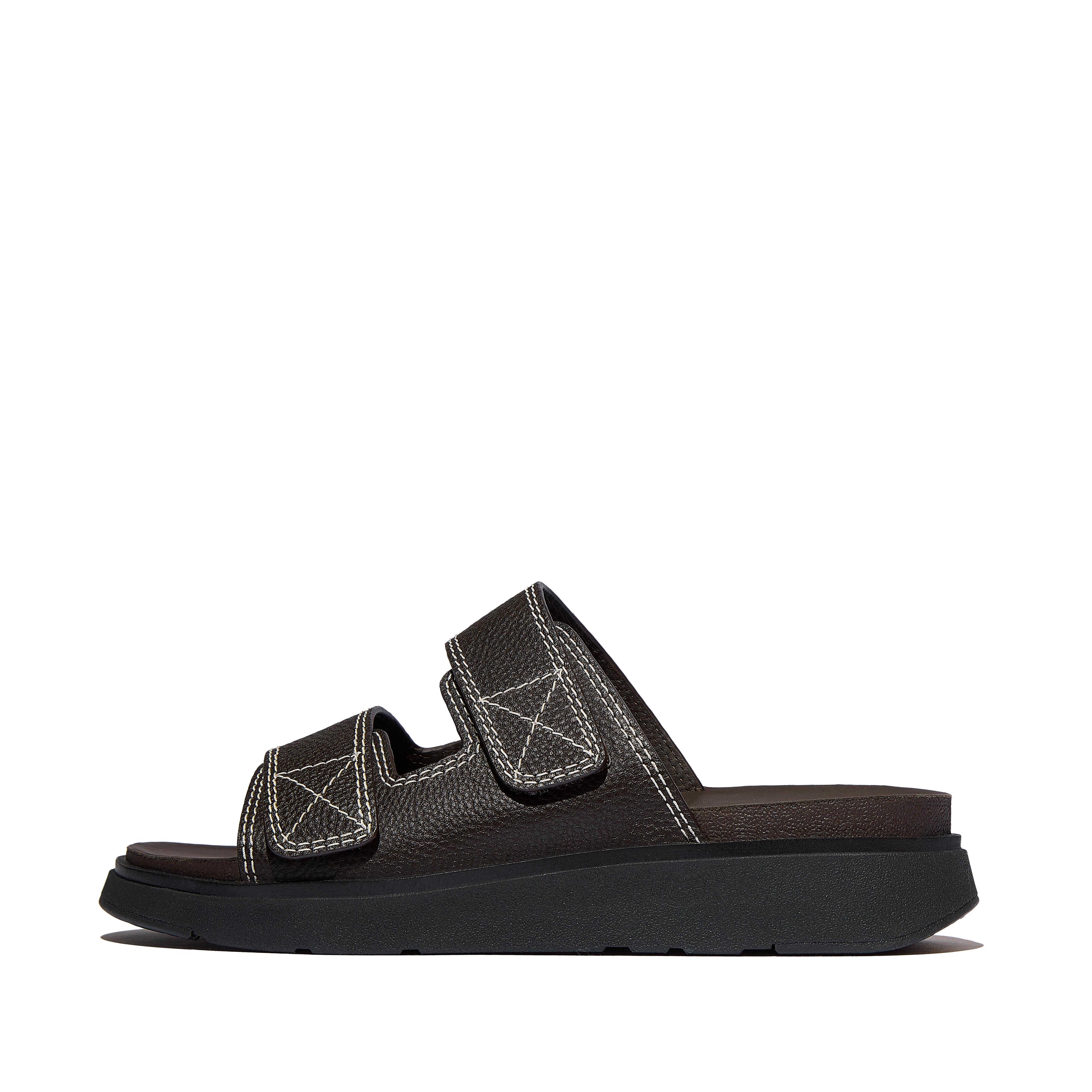 FitFlop GEN-FF Mens Two-Bar Leather Slides - Brown Mix