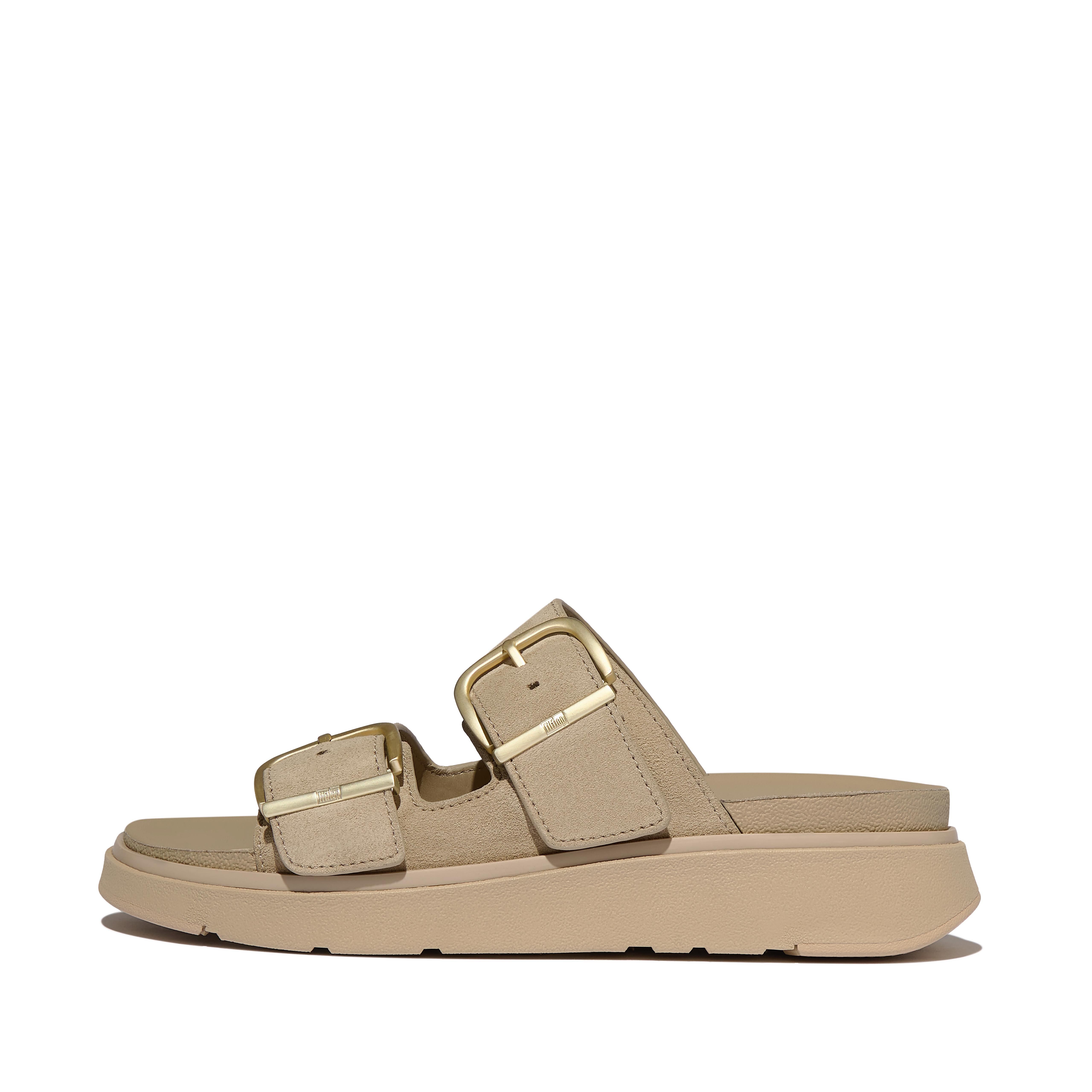 FitFlop GEN-FF Buckle Two-Bar Suede Slides - Cappuccino