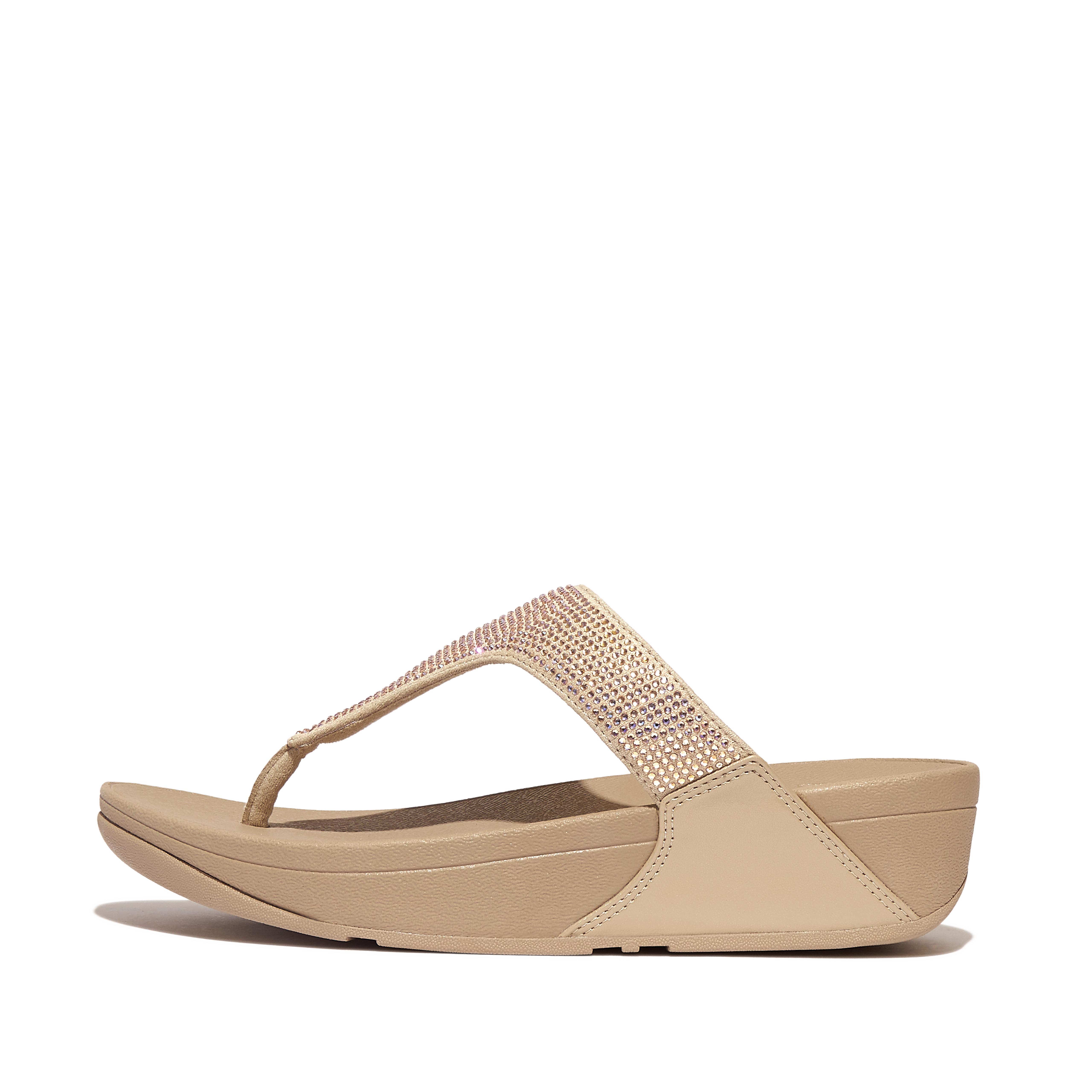 FitFlop LULU Crystal Toe-Post Sandals - Latte Beige