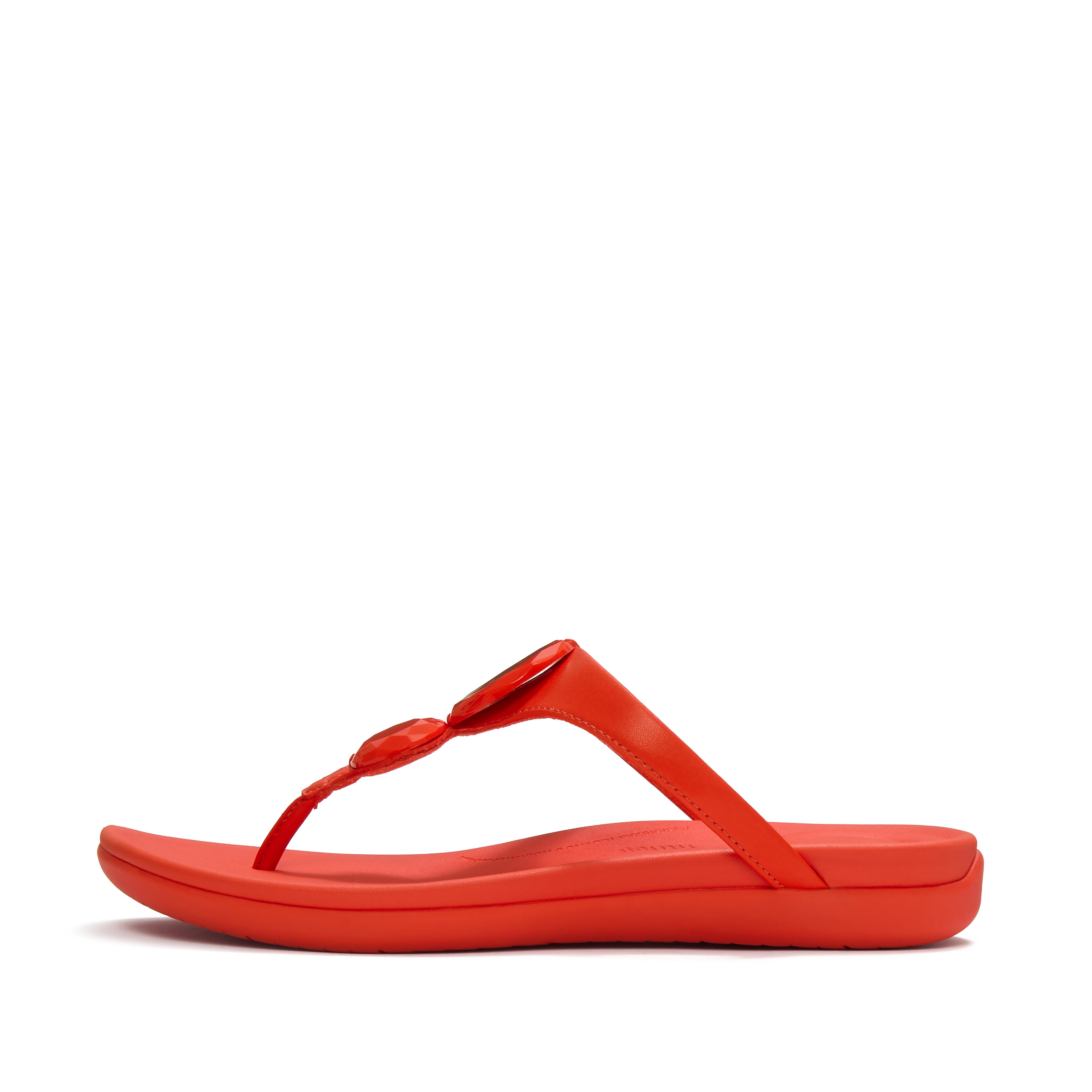 FitFlop SOLAY Glossy-Disc Toe-Post Sandals - Cherry Tomato