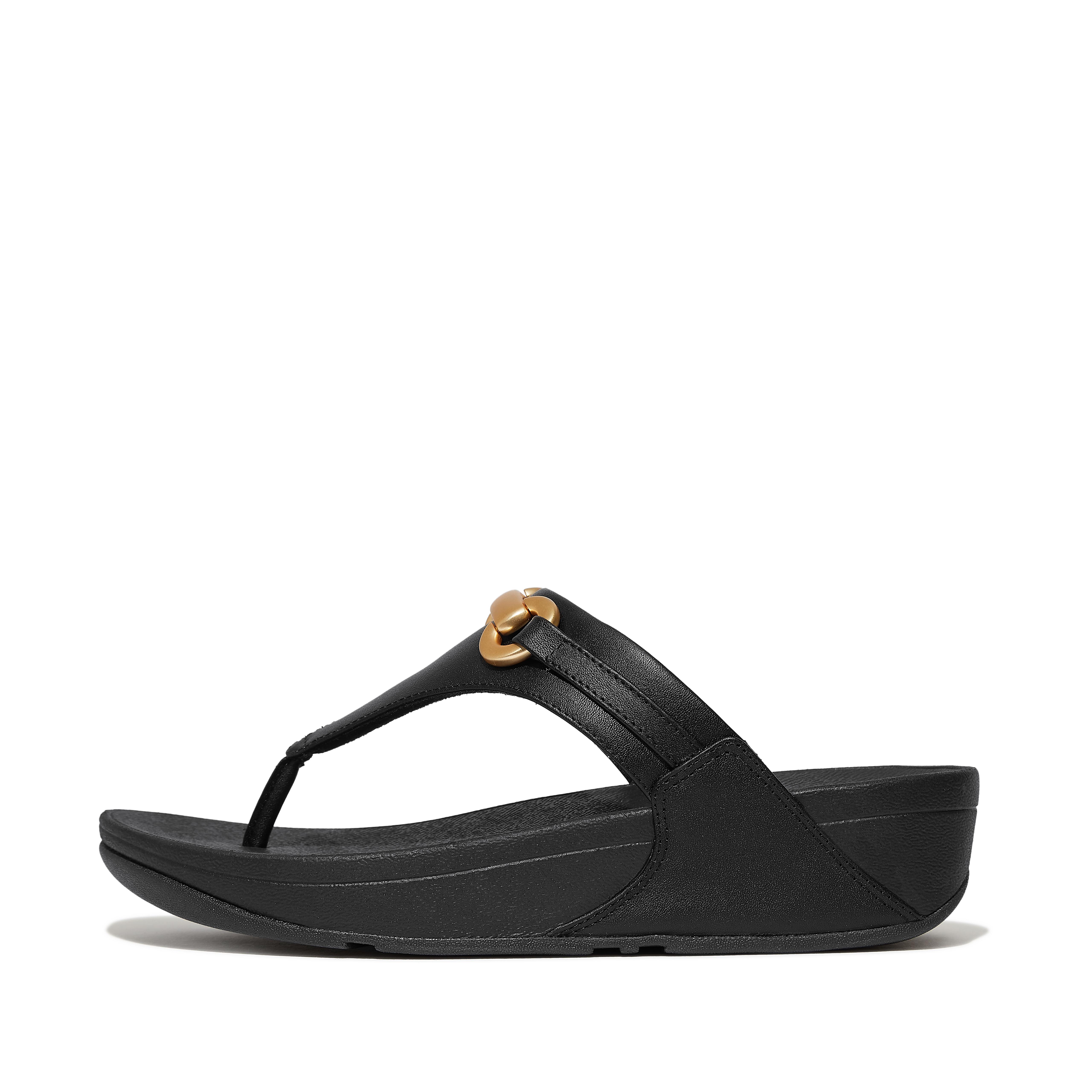 FitFlop LULU Chunky-Snaffle Leather Toe-Post Sandals - Black