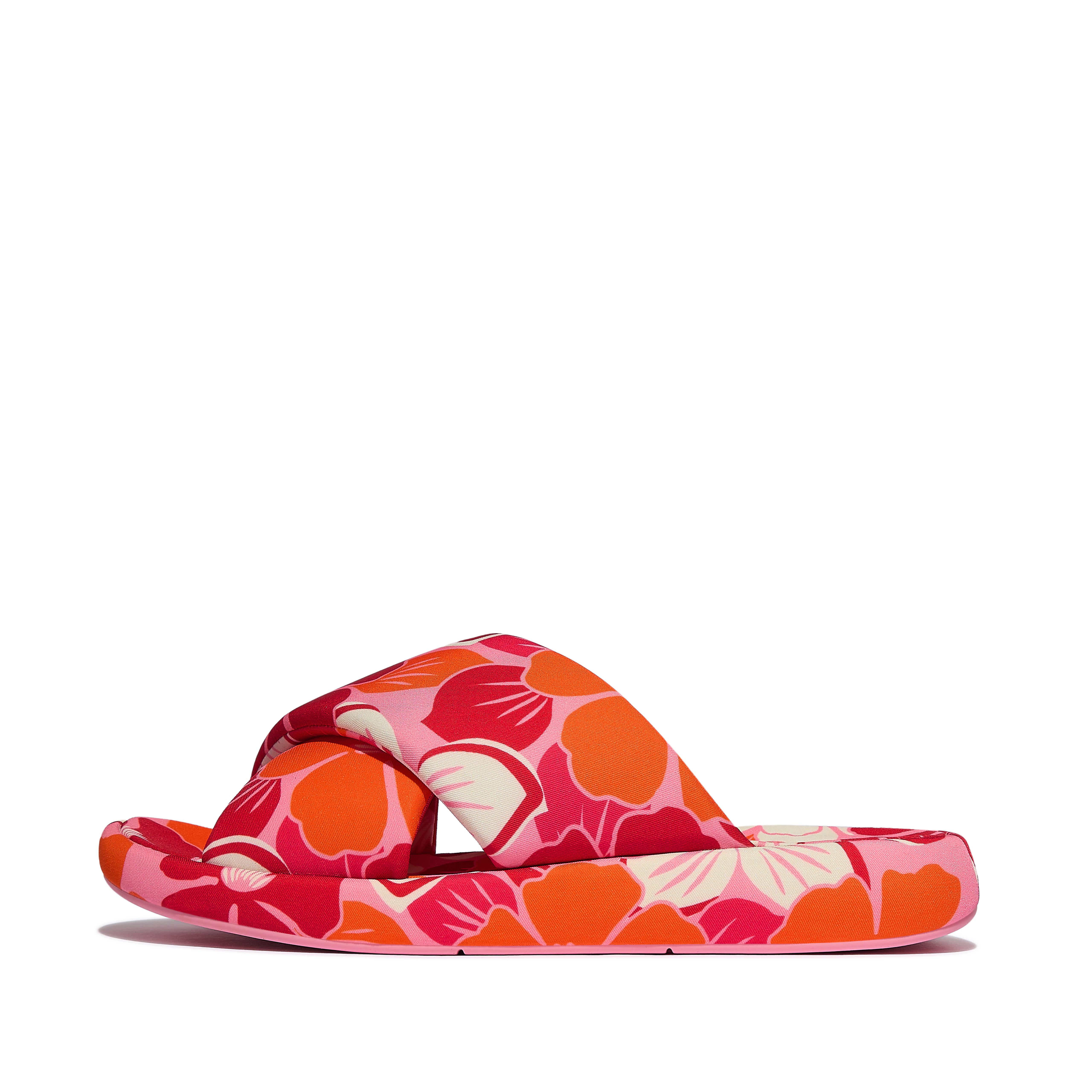 FitFlop IQUSHION D-Luxe Padded Flowerz Cross Slides - Redberry Mix