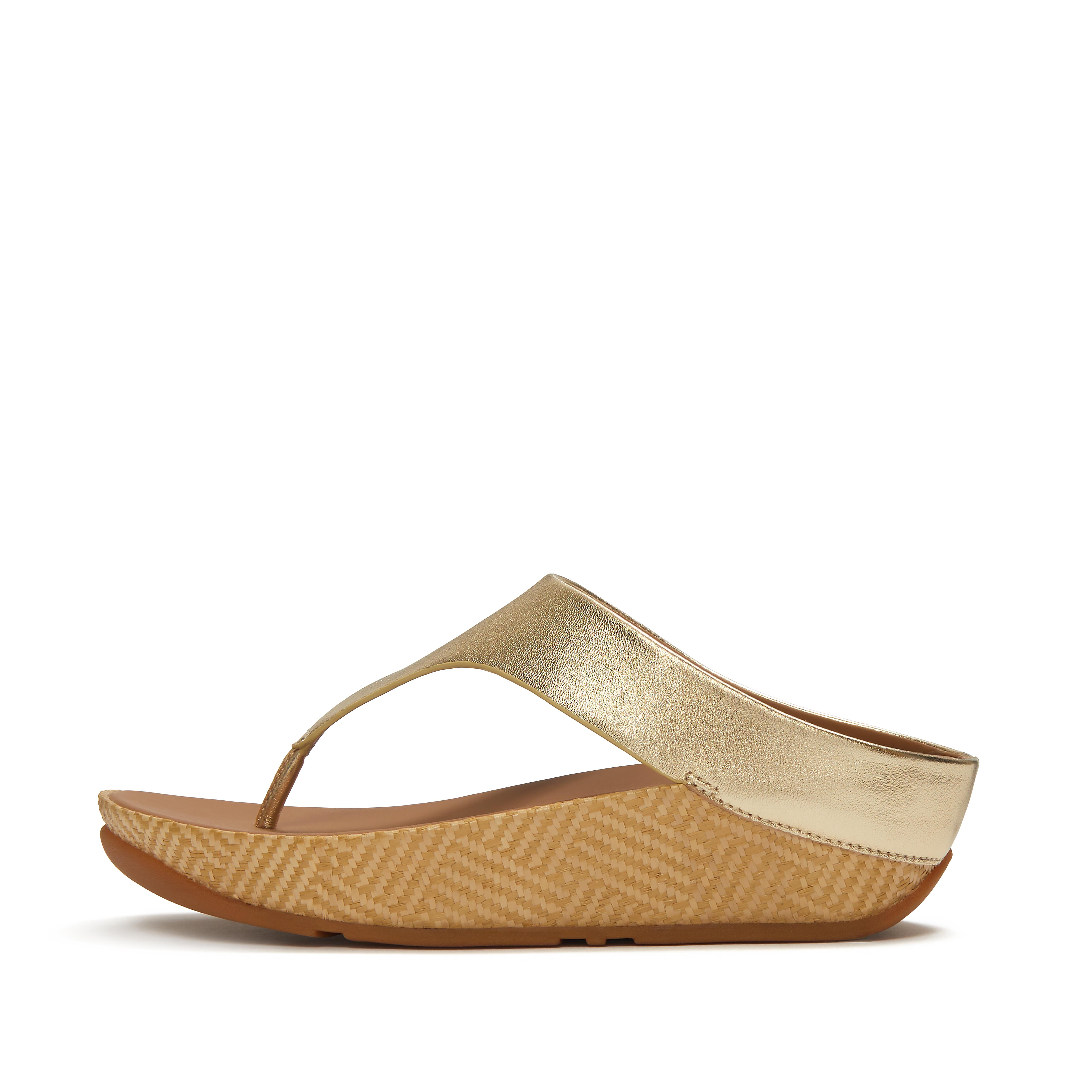 FitFlop LULU Lux Graphic-Weave Metallic-Leather Toe-Post Sandals - Platino
