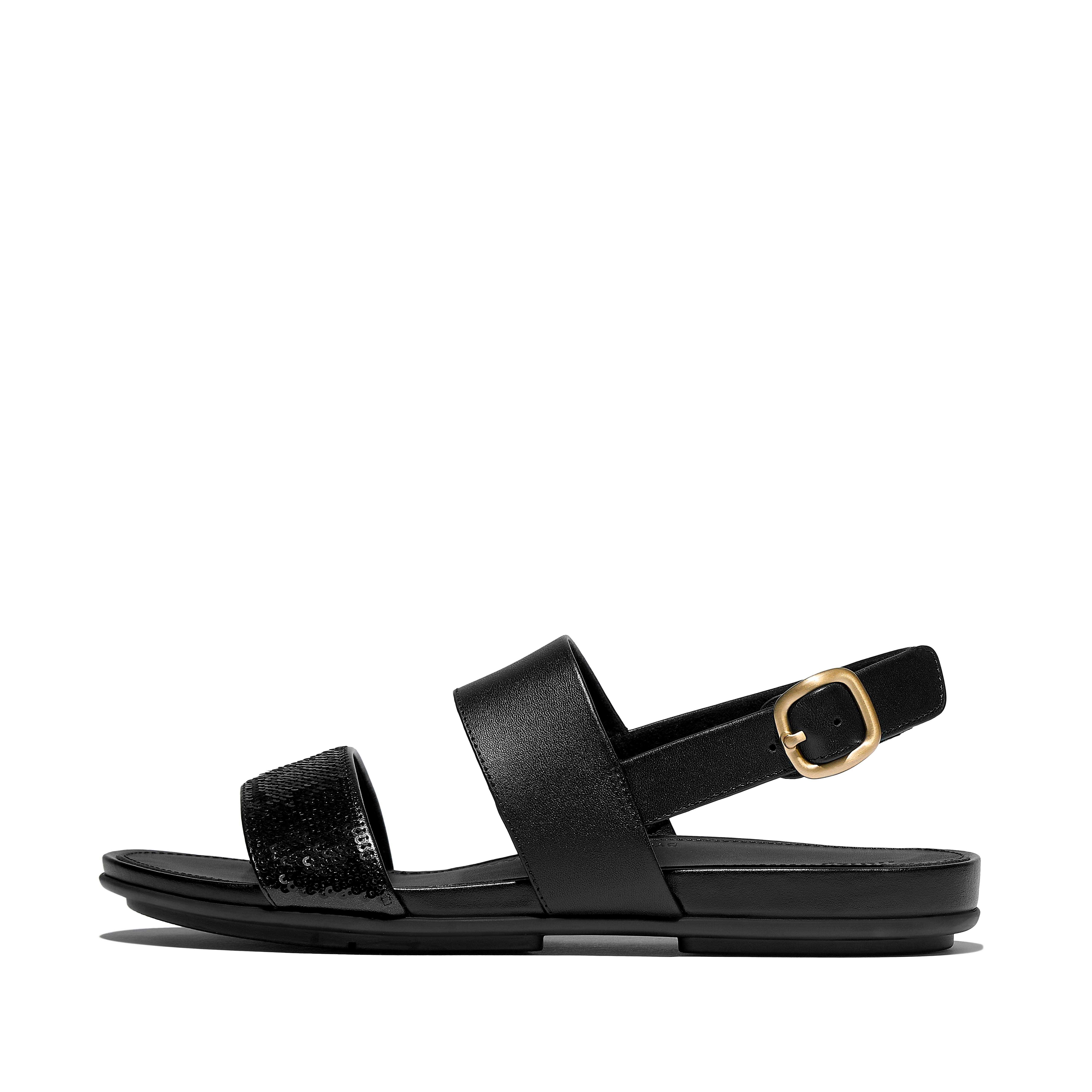 FitFlop GRACIE Sequin Leather Back-Strap Sandals - Black
