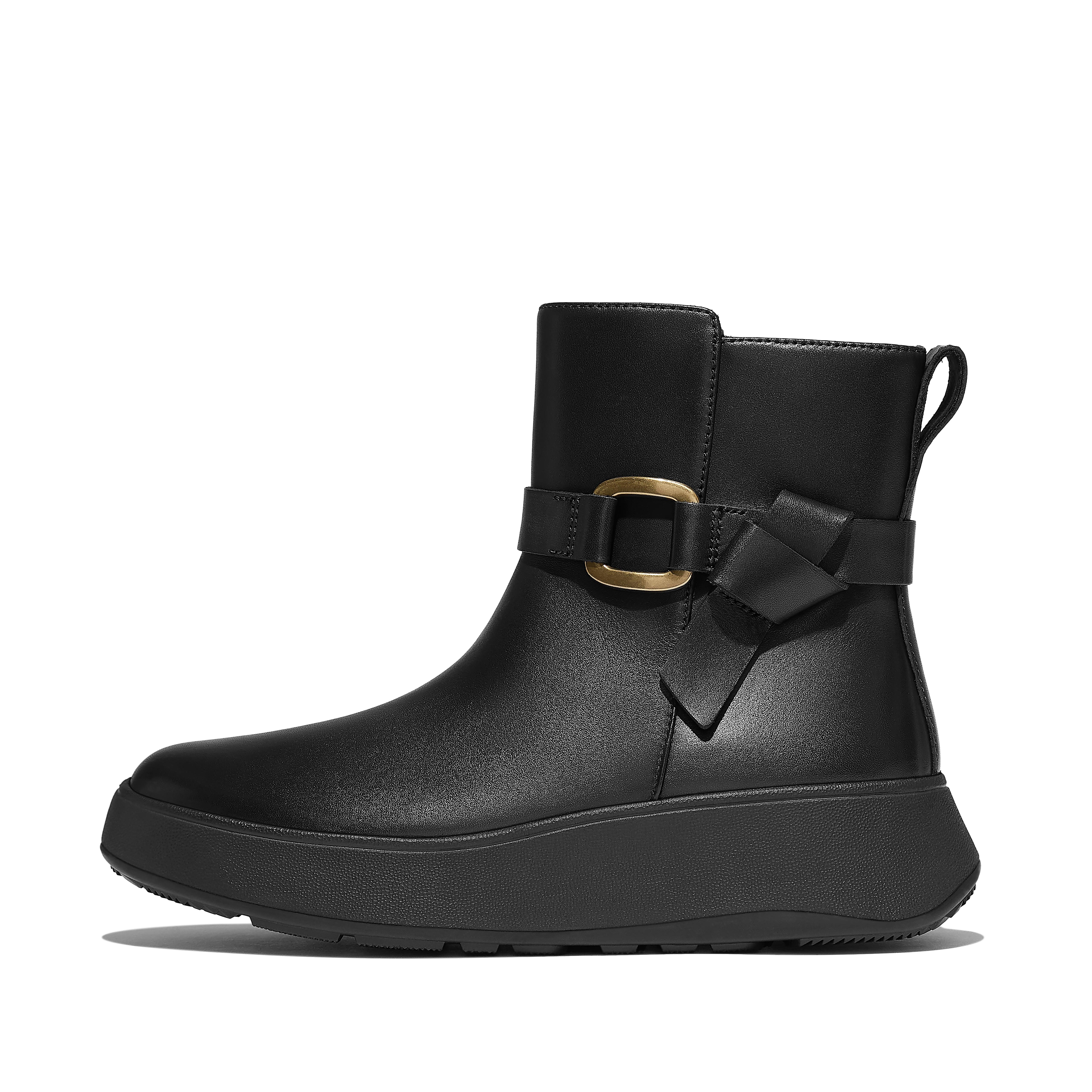 FitFlop F-MODE Square-Ring Leather Ankle Boots - Black