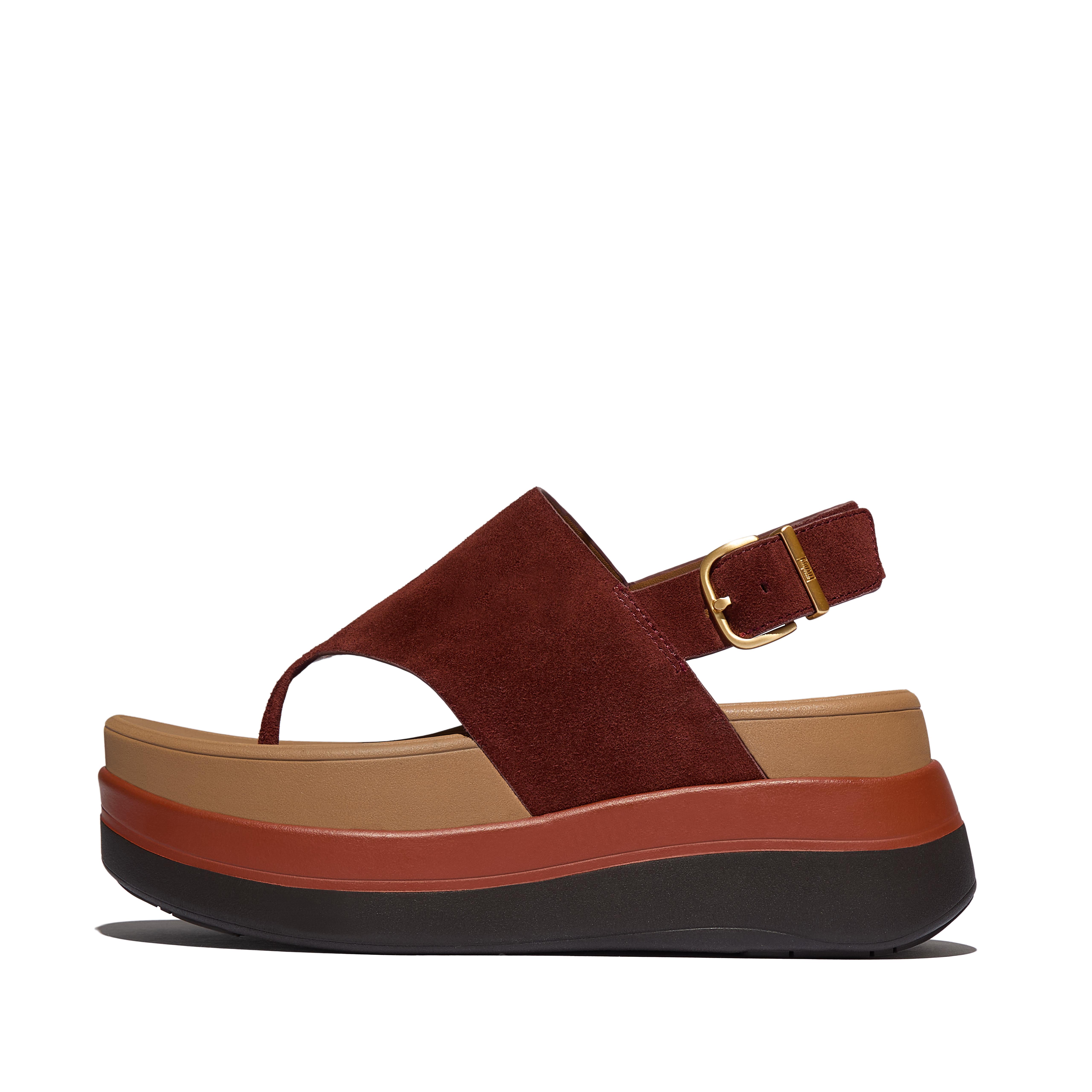 FitFlop F-MODE Stack Suede Back-Strap Toe-Post Sandals - Brown Mix