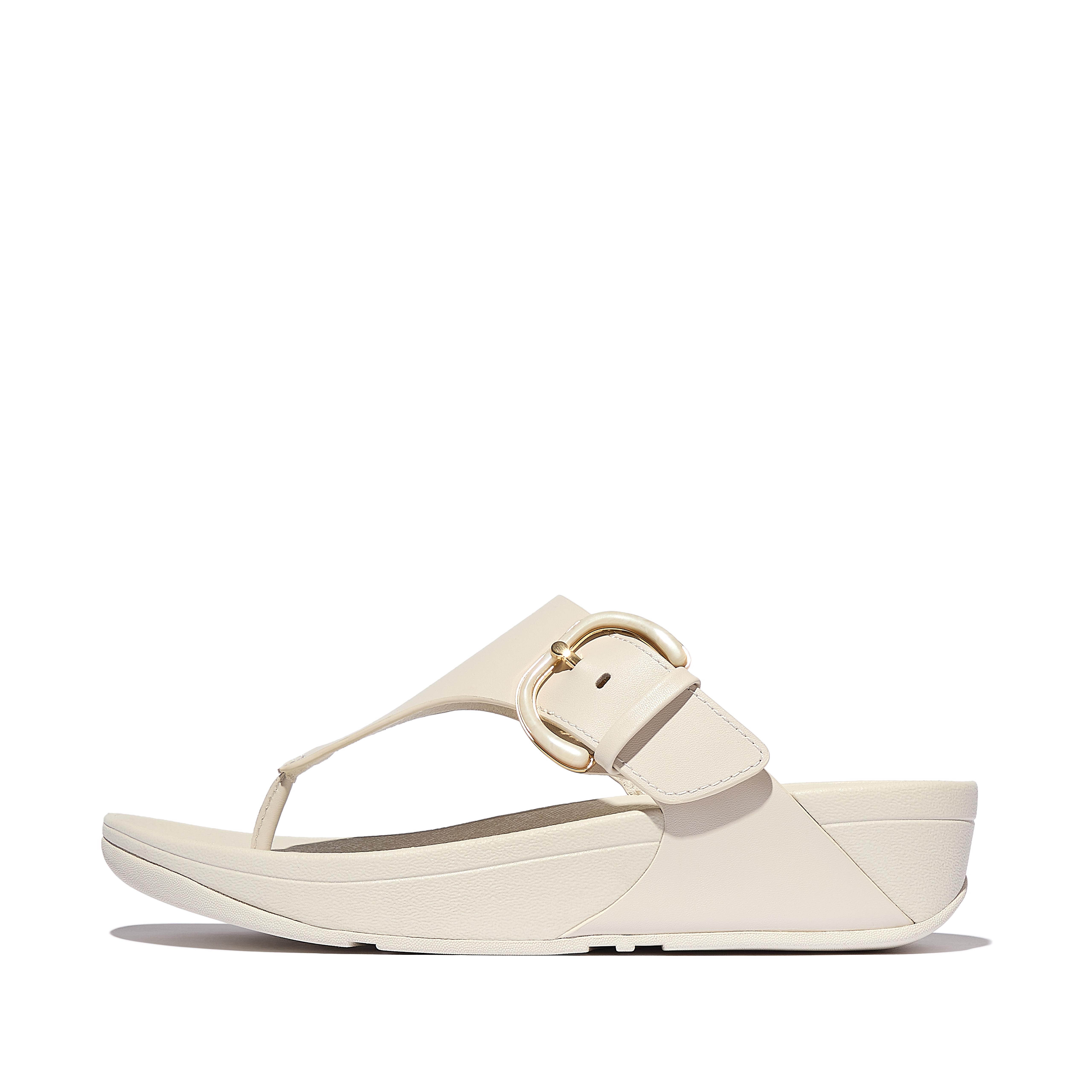 FitFlop LULU Resin-Buckle Leather Toe-Post Sandals - Paris Beige