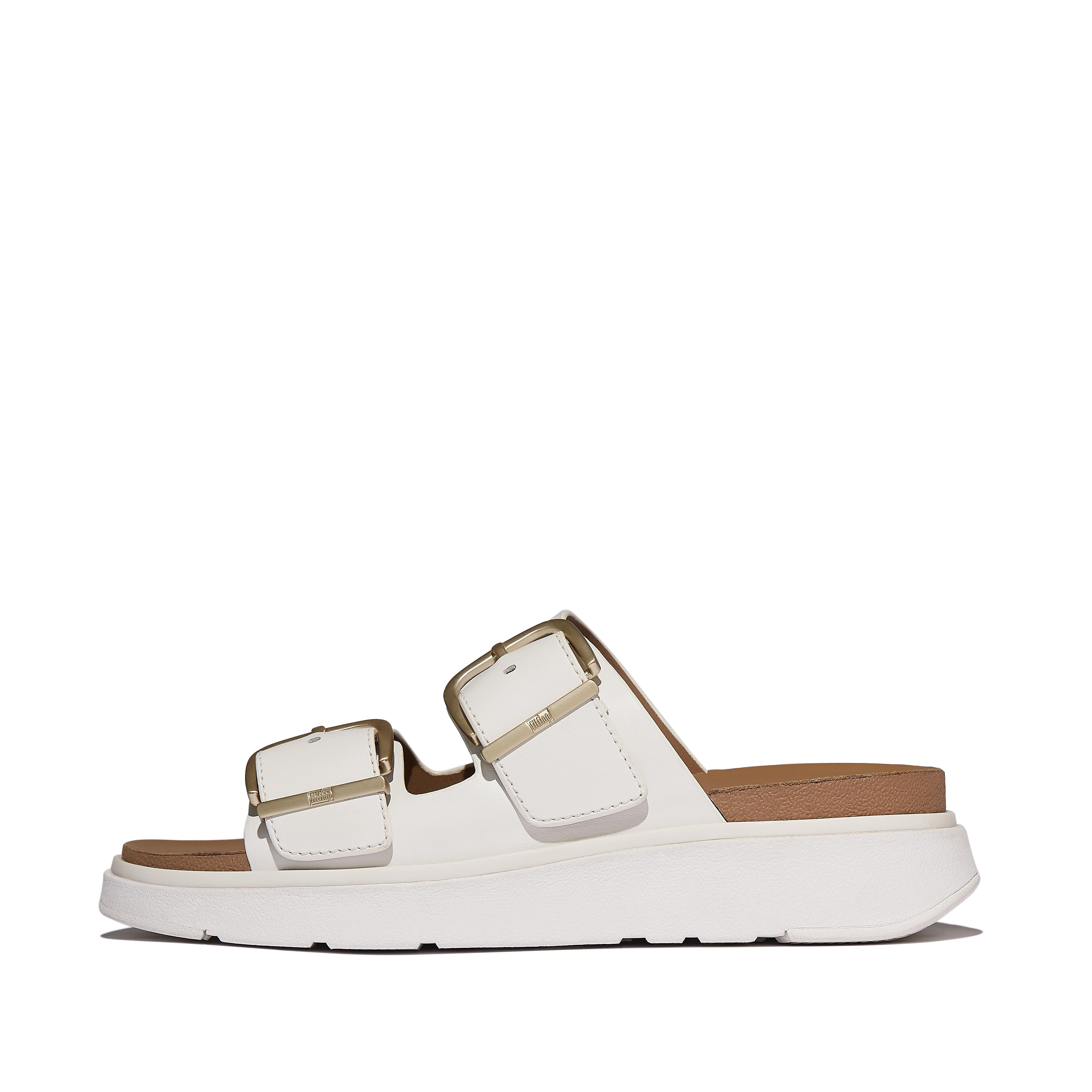 FitFlop GEN-FF Buckle Two-Bar Leather Slides - Urban White