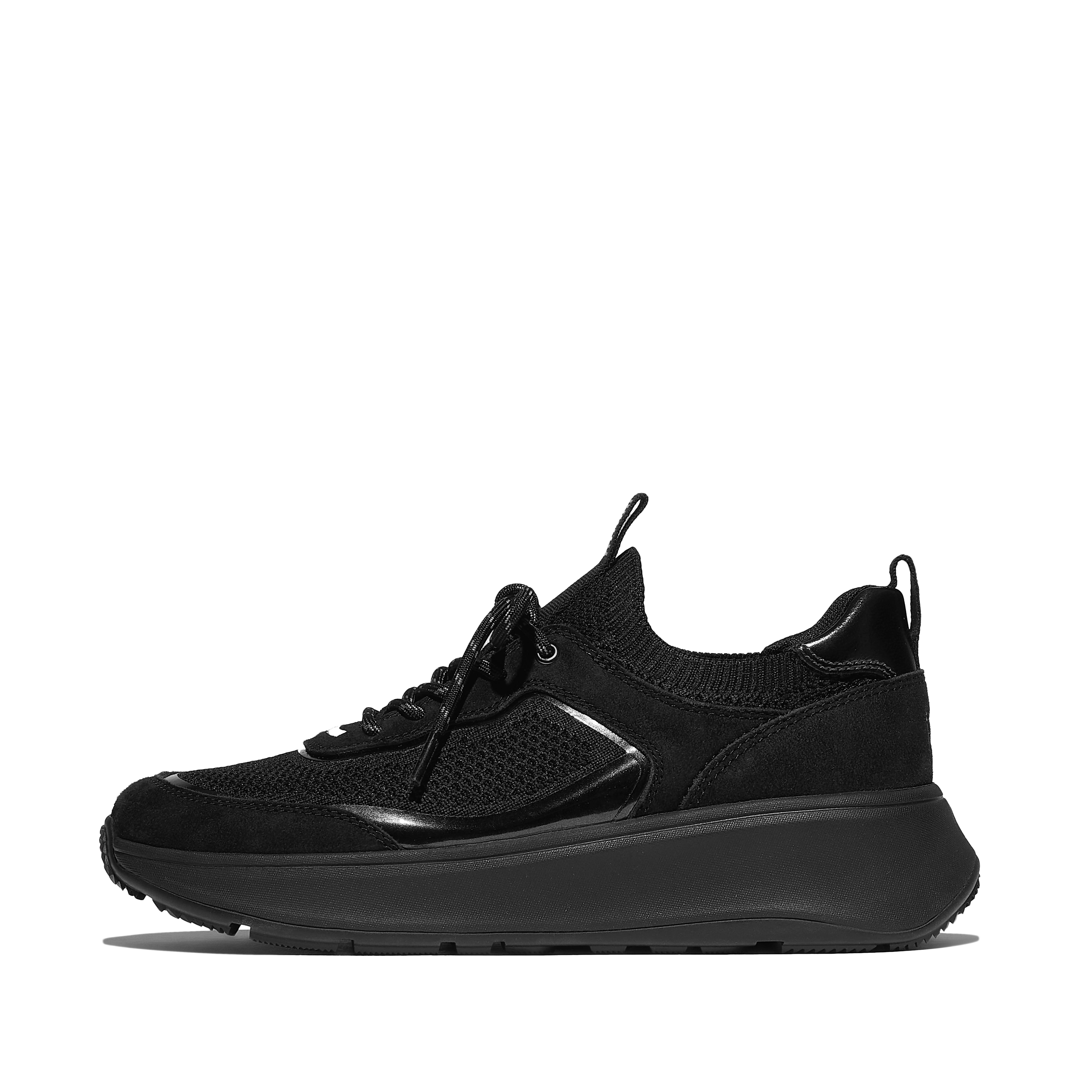 FitFlop F-MODE Knit/Suede Flatform Pull-On Sneakers - All Black