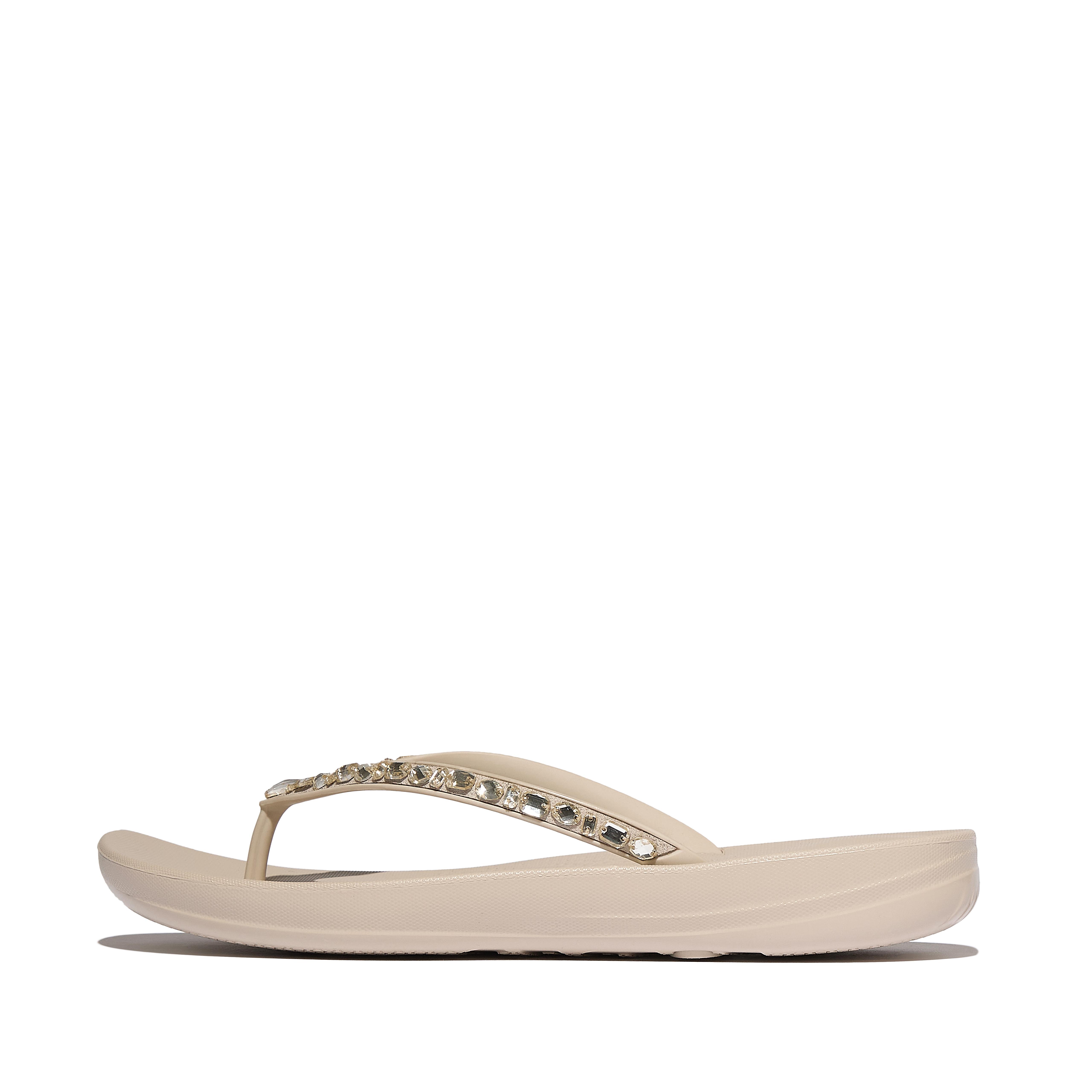 FitFlop IQUSHION Multi-Crystal Ergonomic Flip-Flops - Stone Beige