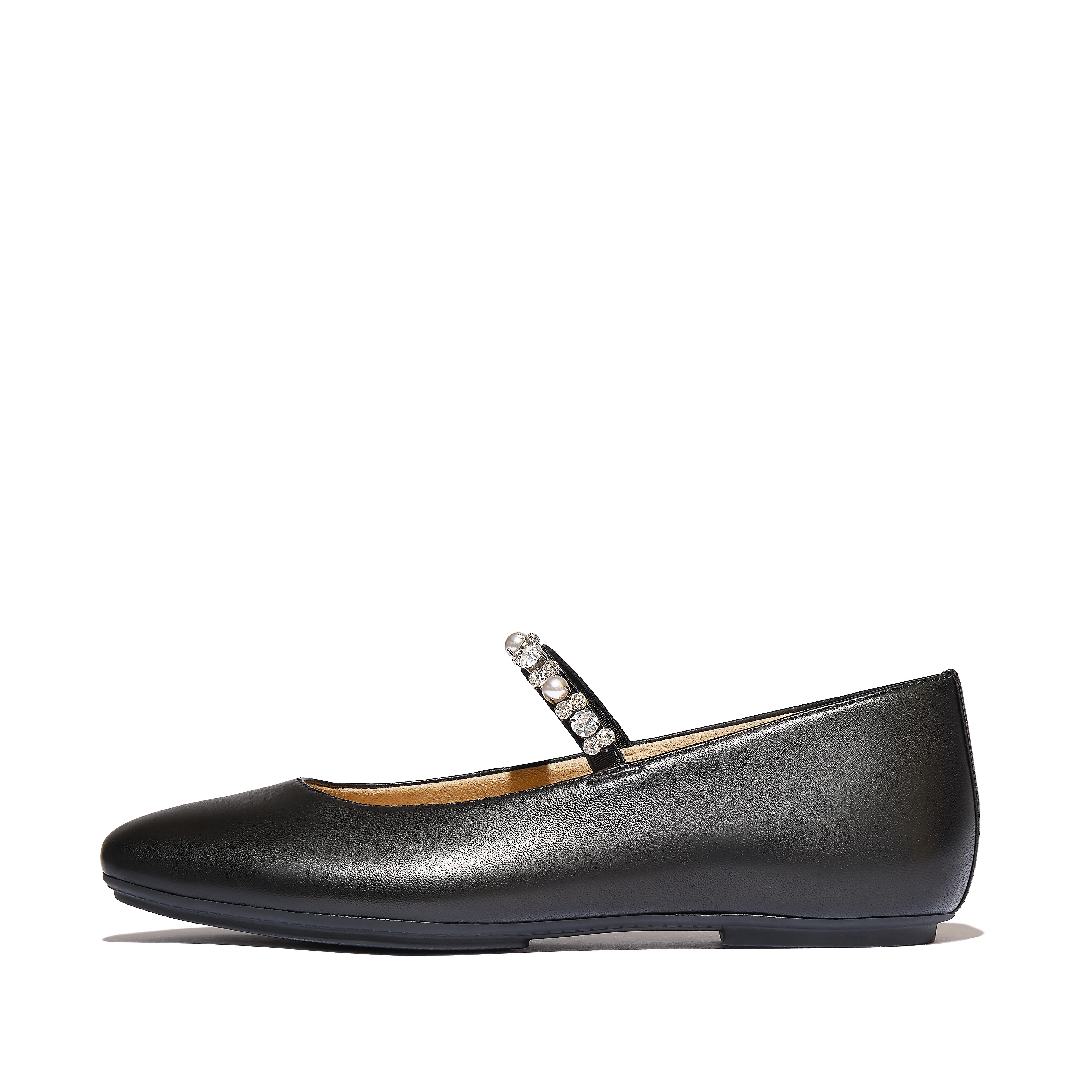 FitFlop DELICATO Pearls-And-Crystal Soft-Leather Mary Janes - Black