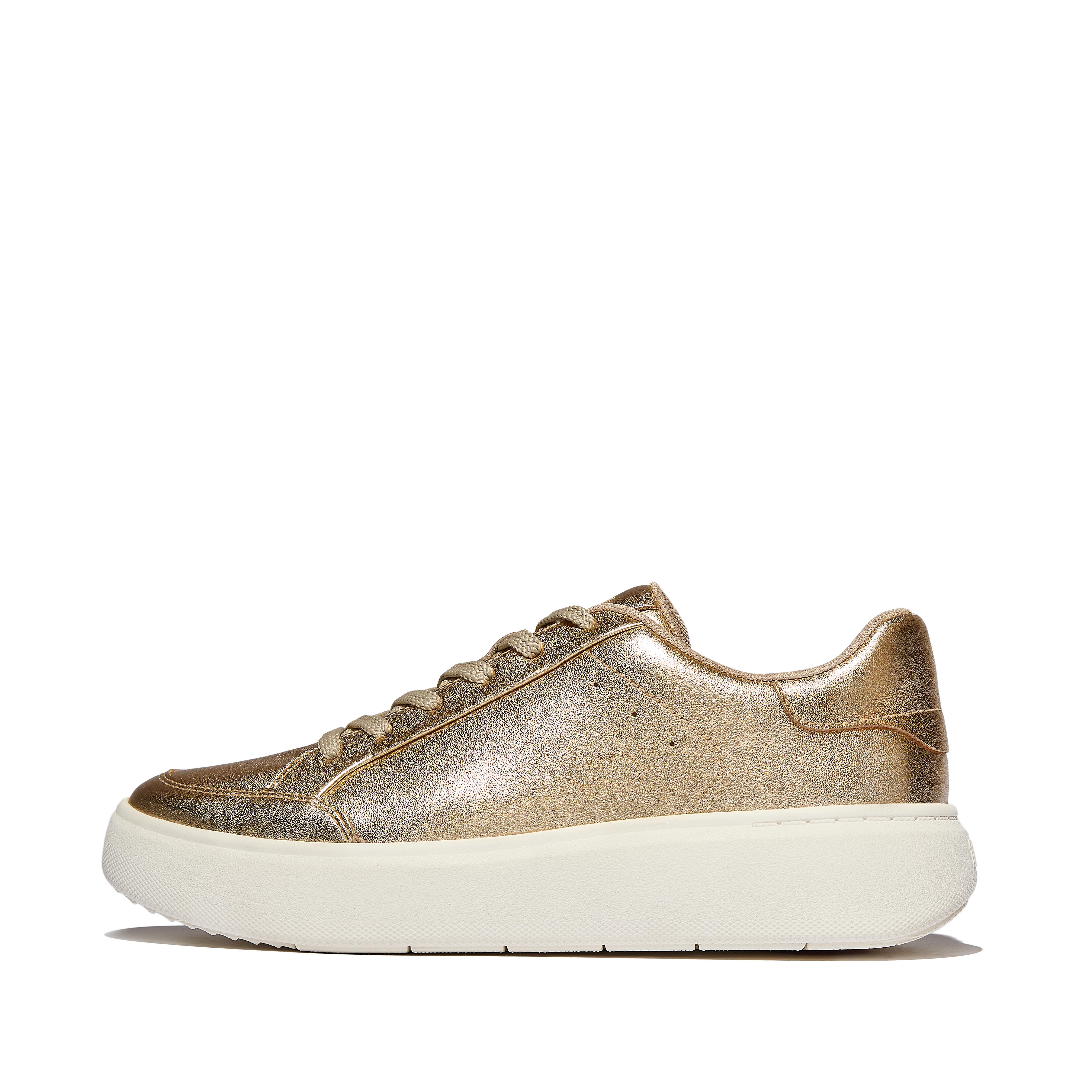 FitFlop RTG Metallic-Leather Sneakers - Platino